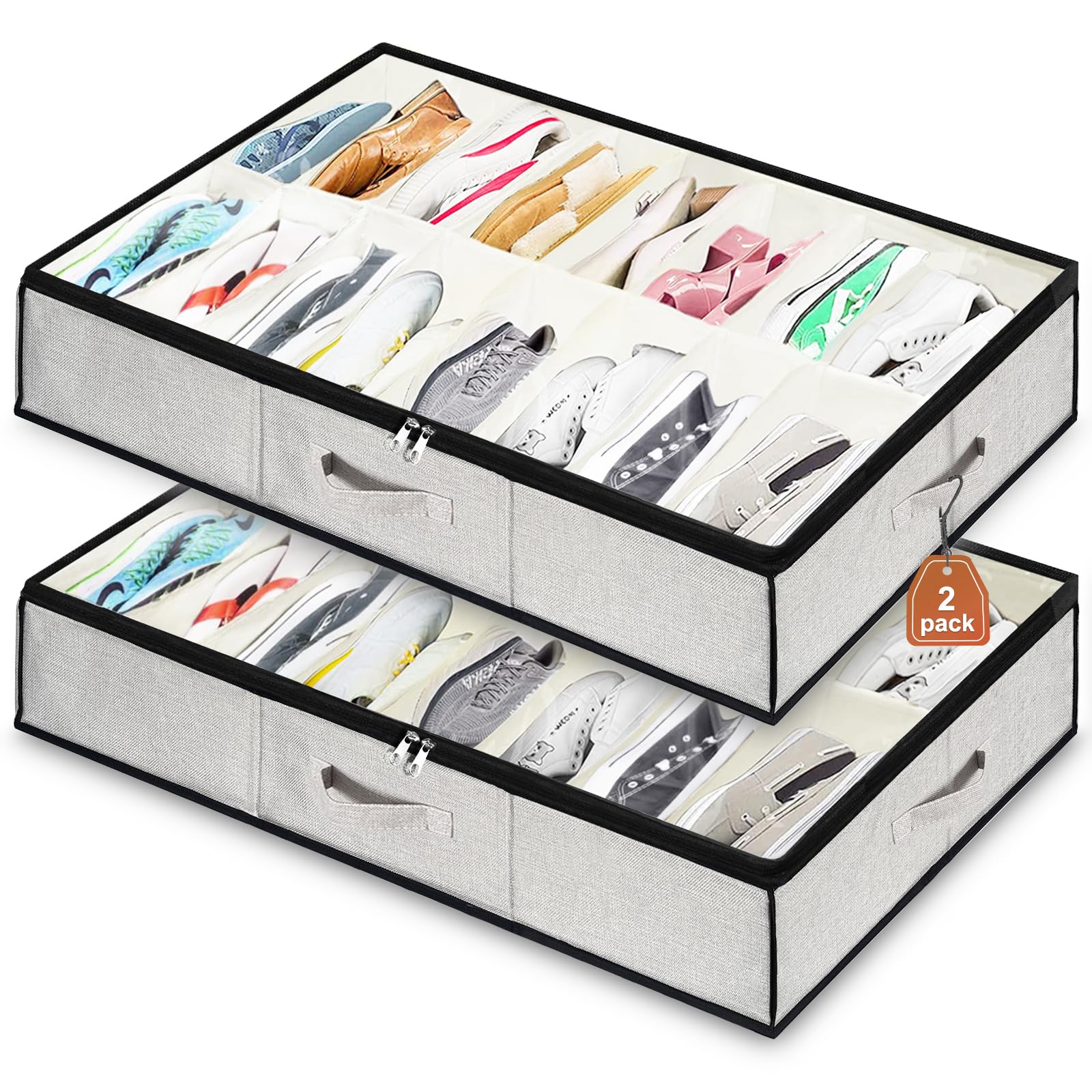 VERONLY Organizador Zapatos Debajo Cama, Cajas Para Zapatos 2 Pcs, Guarda Zapatos con Ventana Transparente, Para 32 Pares de Zapatos, Blanco