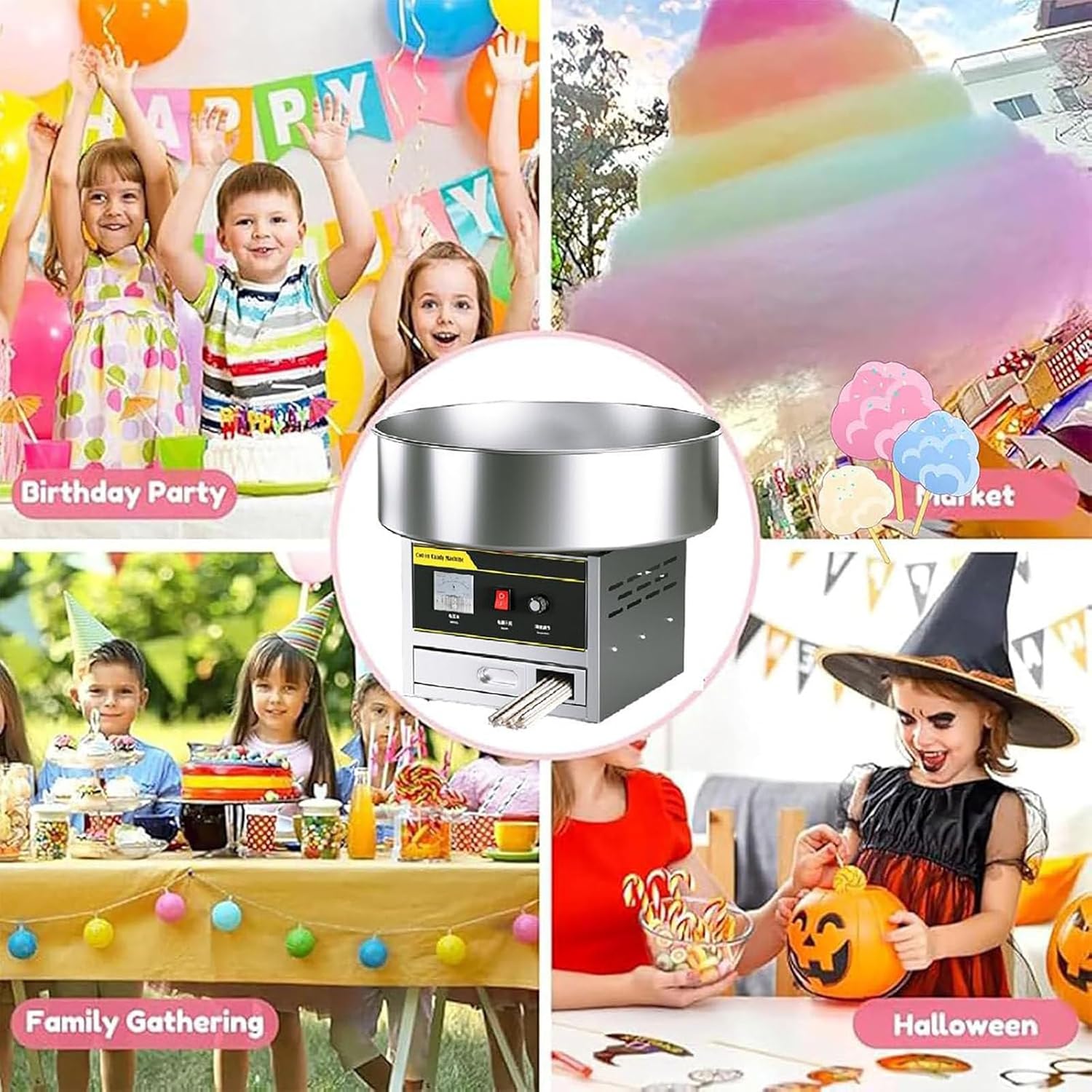 Cotton Candy Machine for Kids, Portable Electric Cotton Candy Makers with 1200W Efficient Electric Heating, Sweet Cotton Candy Maker for Home Birthday Family Party Christmas ,Stainlesssteeltype