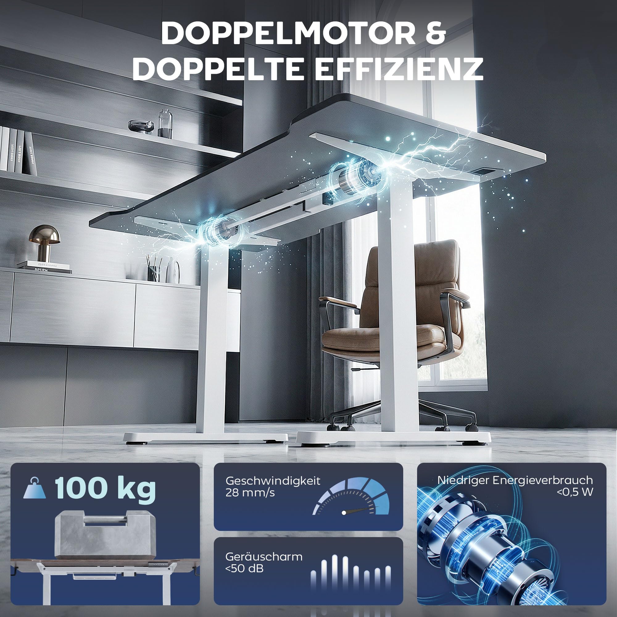 HOMCOM Support de Bureau électrique réglable en Hauteur avec 2 Moteurs et Fonction mémoire - Cadre de Table réglable en Largeur - Charge maximale : 100 kg avec Moins de Bruit - Protection Contre Les