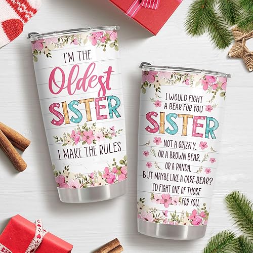 Miniatura 2 de 34HD Regalos para el Día de la Madre para hermana, vaso con tapa, de acero inoxidable de 20 onzas, con texto en inglés "I Would Fight A Bear for