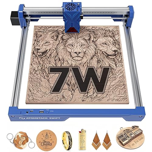 ATOMSTACK Swift 7W Laser Engraver, Swift 7W Laser Cutter, 0.06mm High Accuracy Laser Engraving Machine for Wood and Metal, Dark Acrylic, Glass, Leather Blue