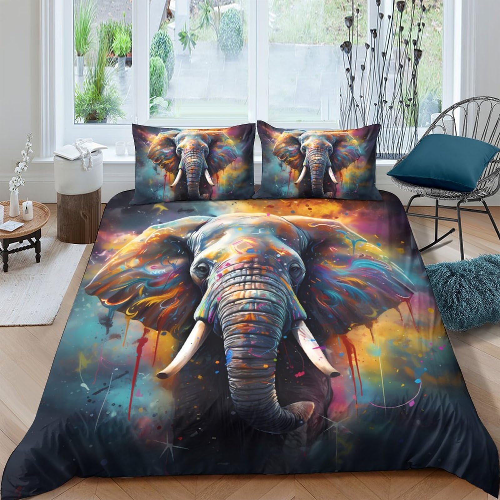 Ctjqhvkz Style-6 3D Printed Colourful Elephant Fitted Sheet Microfiber Soft Artistic Jungle Bed Sheet For Bedroom Dorm Decor Protection Single（135X200cm）