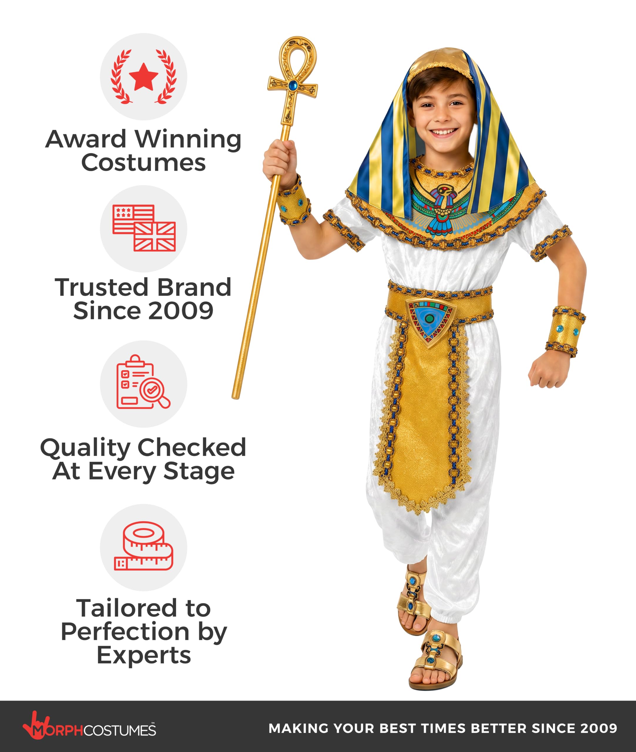 Fun Shack Costume Egiziano Bambino - Vestito Faraone con Top, Pantaloni, Copricapo e Accessori Dorati - Costume di Carnevale o Halloween da Principe Egizio per Bambini