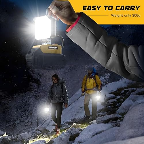 Miniatura 6 de LIVOWALNY - Luz de trabajo LED inalámbrica, luz de trabajo de mano para batería de litio DeWalt de 20 V, 20 W, 2000 lm, linterna de herramientas,