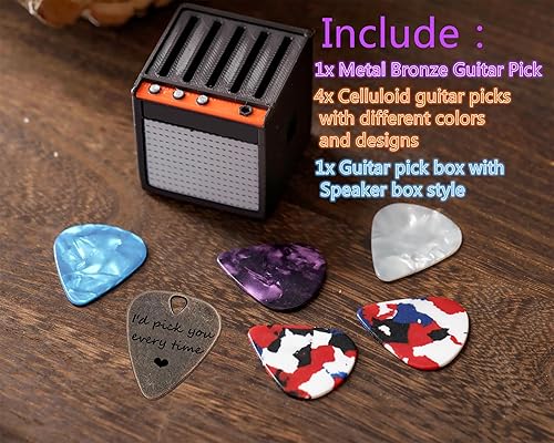 Vista 84 de JUPPE Púas de guitarra grabadas de bronce personalizadas, regalos musicales para guitarrista I'd Pick You Every Time, regalos de cumpleaños