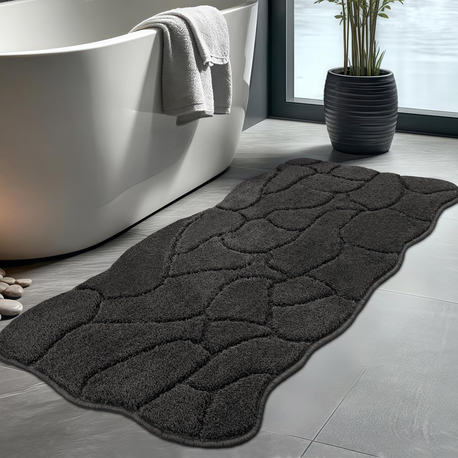 Large Bathroom Rugs Runner, 22x47 Extra Soft Absorbent Shaggy Long Bath Mats, Non-Slip Machine Washable Modern Bath Carpet Runner for Bathroom Laundry