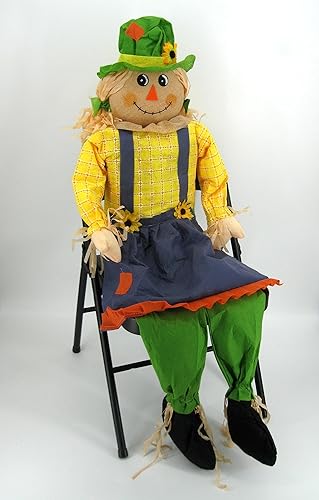 Miniatura 7 de RZ Express Studios 60" Gran Espantapájaros Sentado Mujer Otoño Cosecha Halloween Porche Sitter Decoración