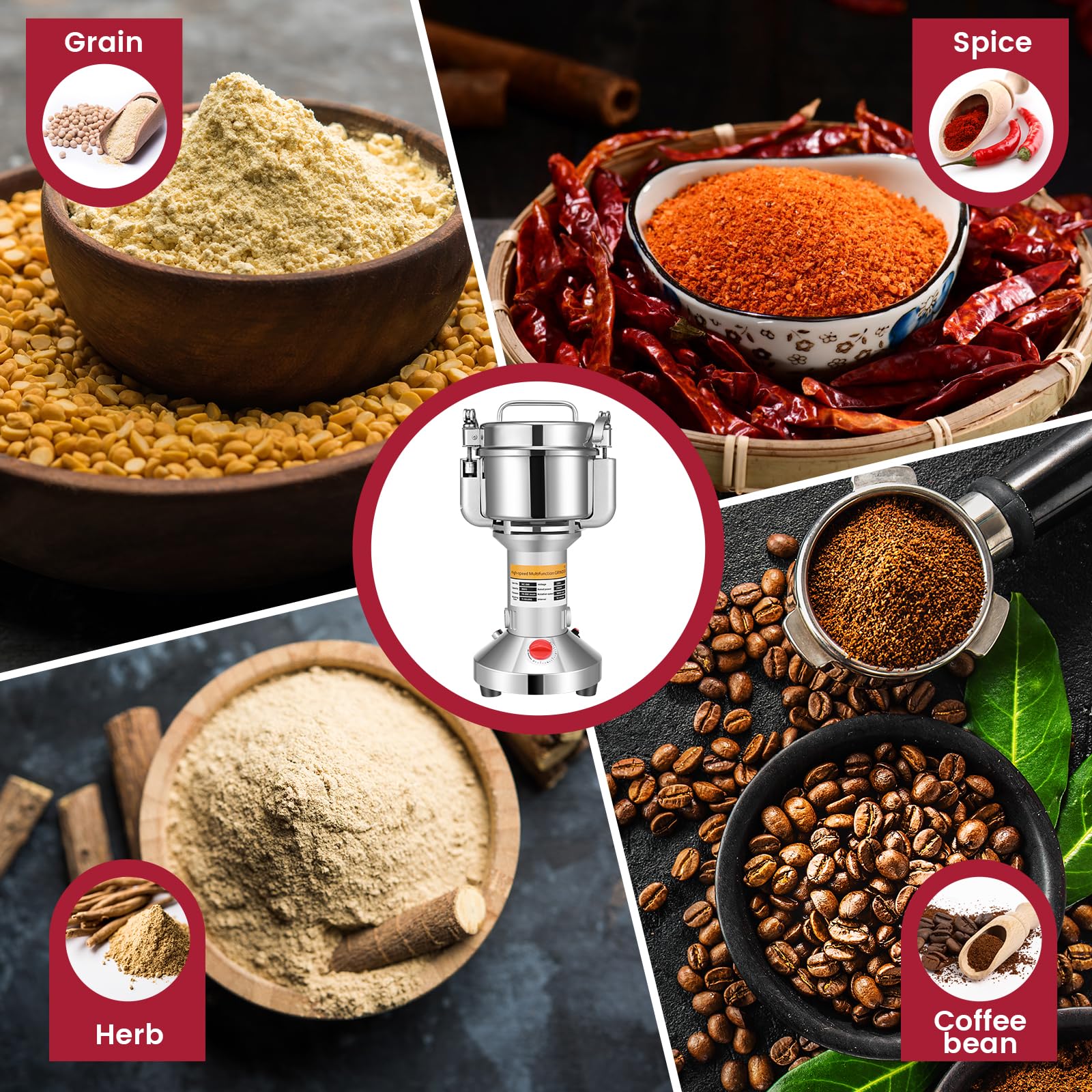Molinillo de Cereales Portátil,500g Molinillo de granos Acero Inoxidable Eléctrico, Molino de cereales de hierbas de alta velocidad de 3 cuchillas para Cereal,Hierba,Especia,Nuez