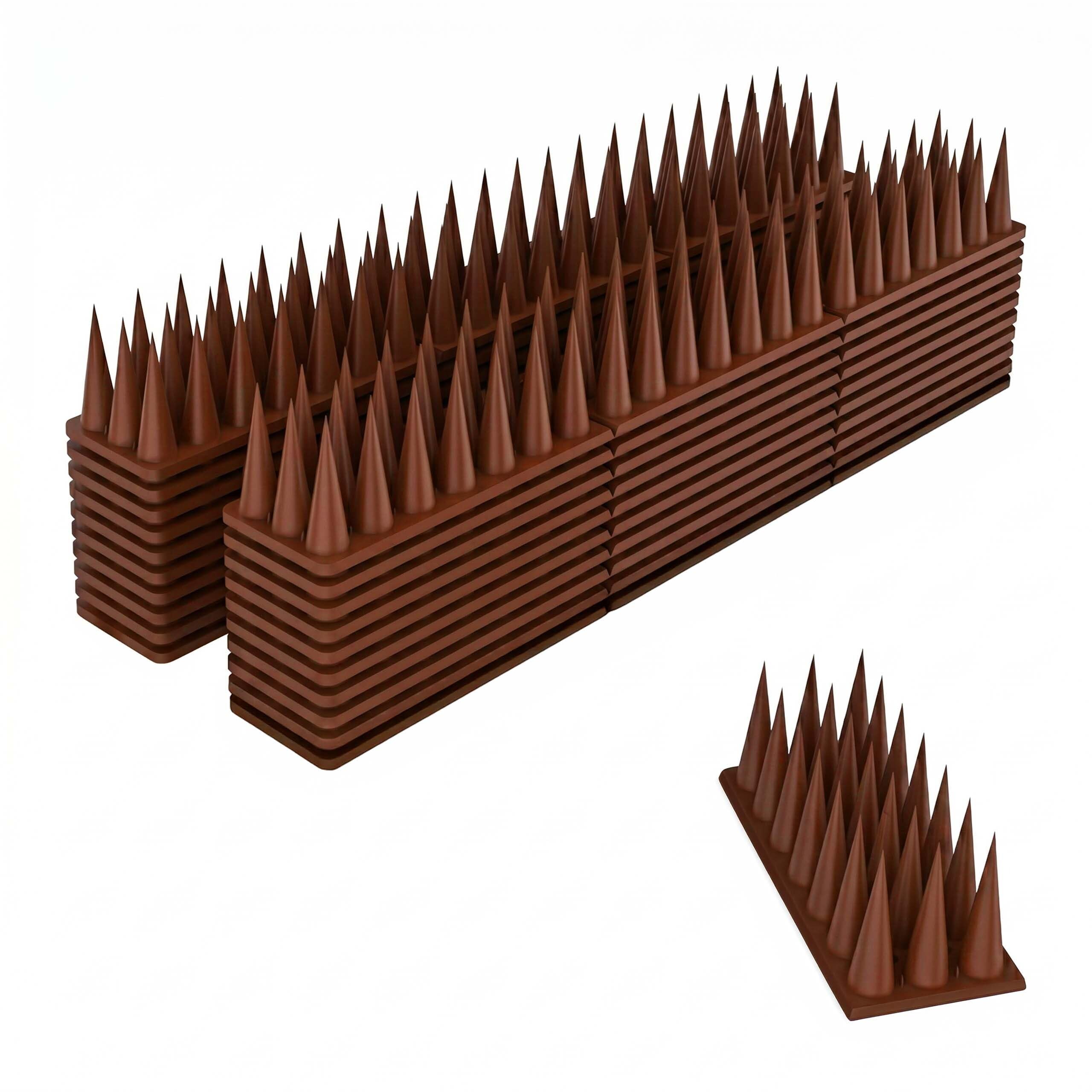 Relaxdays Dissuasore per Uccelli, Set da 20 Pezzi, per Balcone, Tetto, 3 File, Ogni Pannello HBT: 3,5 x 42,5 x 4 cm, Repellente per piccioni, PP, Marrone