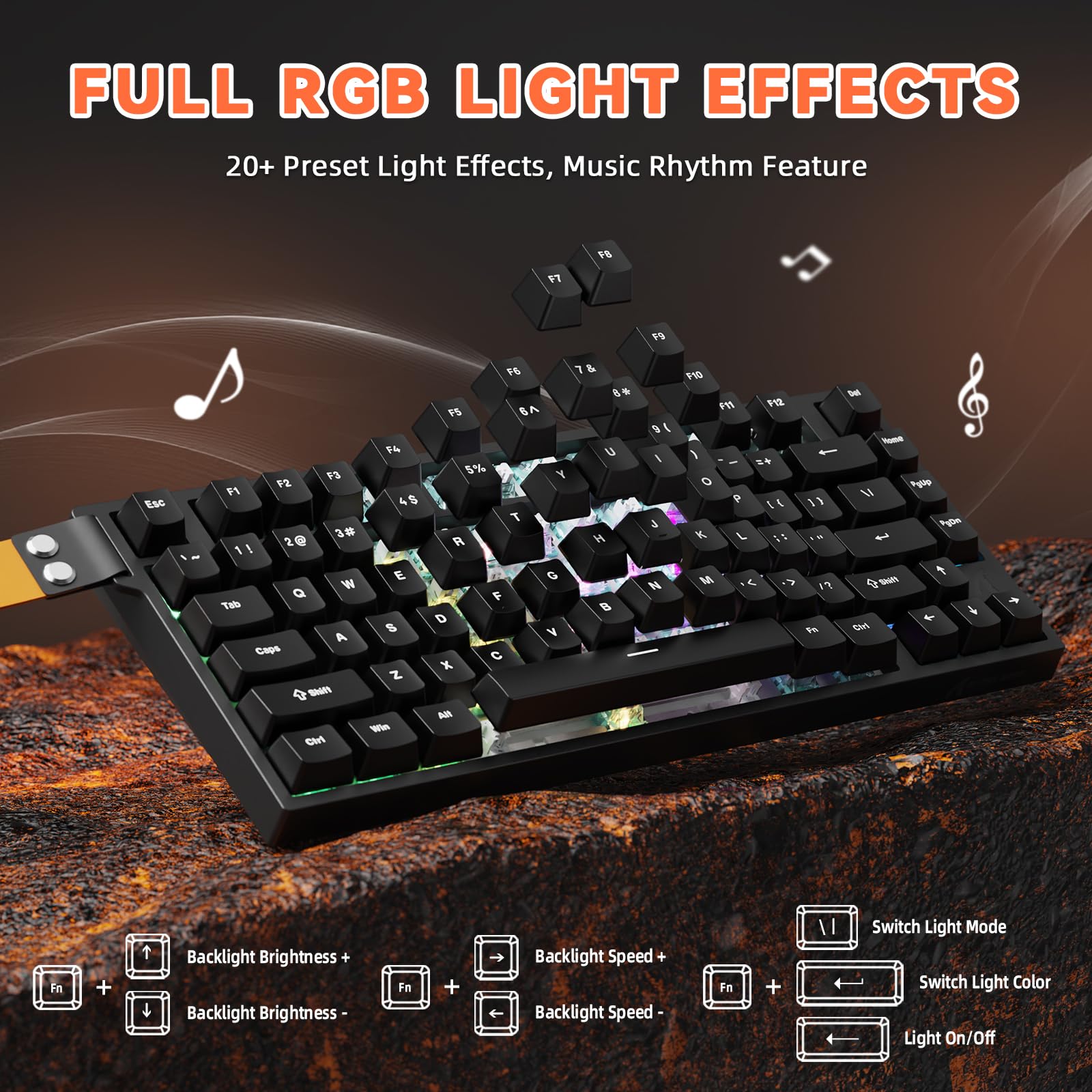 ATTACK SHARK R82 HE Tastiera Rapid Trigger 8000Hz, Precisione RT di 0,005mm, Tastiera Gaming RGB Cablata al 75%, Switch Magnetici, Attuazione Regolabile, Snap Tap, per PC/Mac, Nero