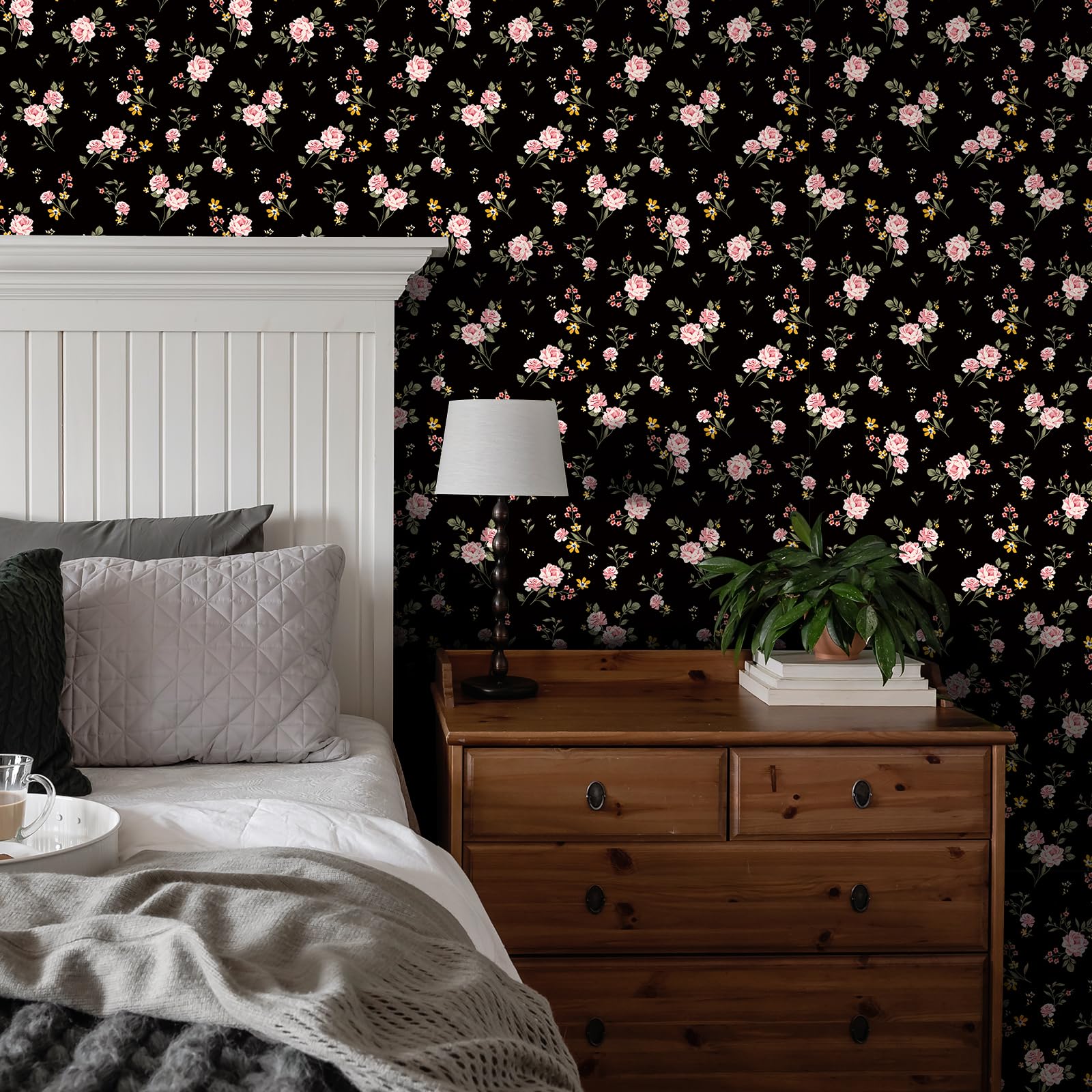 Papier Peint Fleuri Rose | Rose Piquante Sur Fond Bois Blanc Vieillit