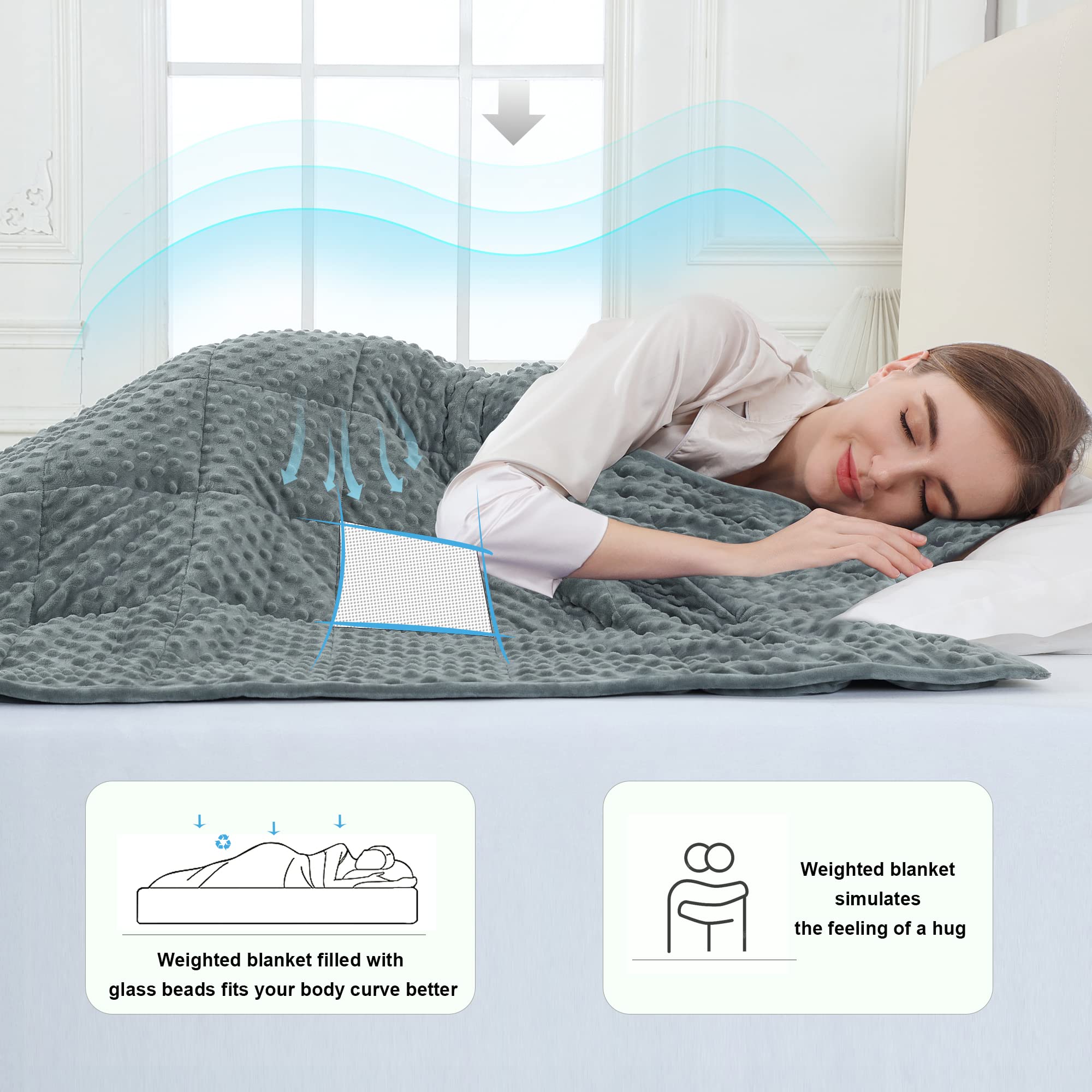 Alomidds Weighted Blanket (48"x72",12lbs Twin Size - Grey), Weighted Blankets for Adults and Kids, Cooling Breathable Soft and Comfort Minky, Heavy Blanket Microfiber Material with Glass Beads