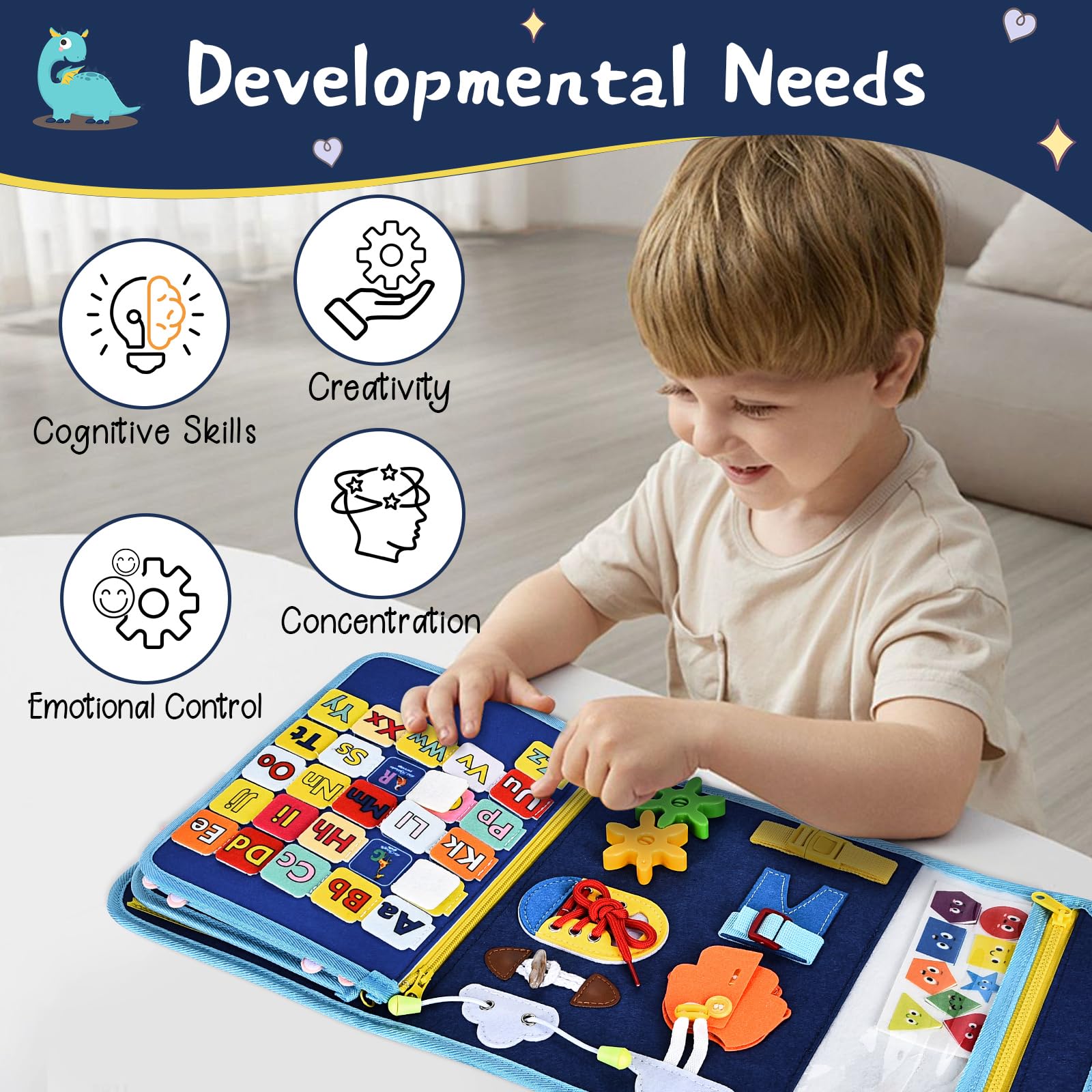 Lion's Collection® Busy Board Montessori In Tedesco - Activity Board Da 10 Pagine Per Bambini 2-3 Anni, Giocattolo Motorio E Sensoriale Con Tema Spaziale, Regalo Personalizzabile