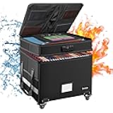 DocSafe Fireproof Document Box with Lock,2-Layer File Box with Wheels,Collapsible File Storage Organizer with Pockets,Large Portable Home Filing Cabinet for Hanging Folders,Black,16''x13.8''x12.2''