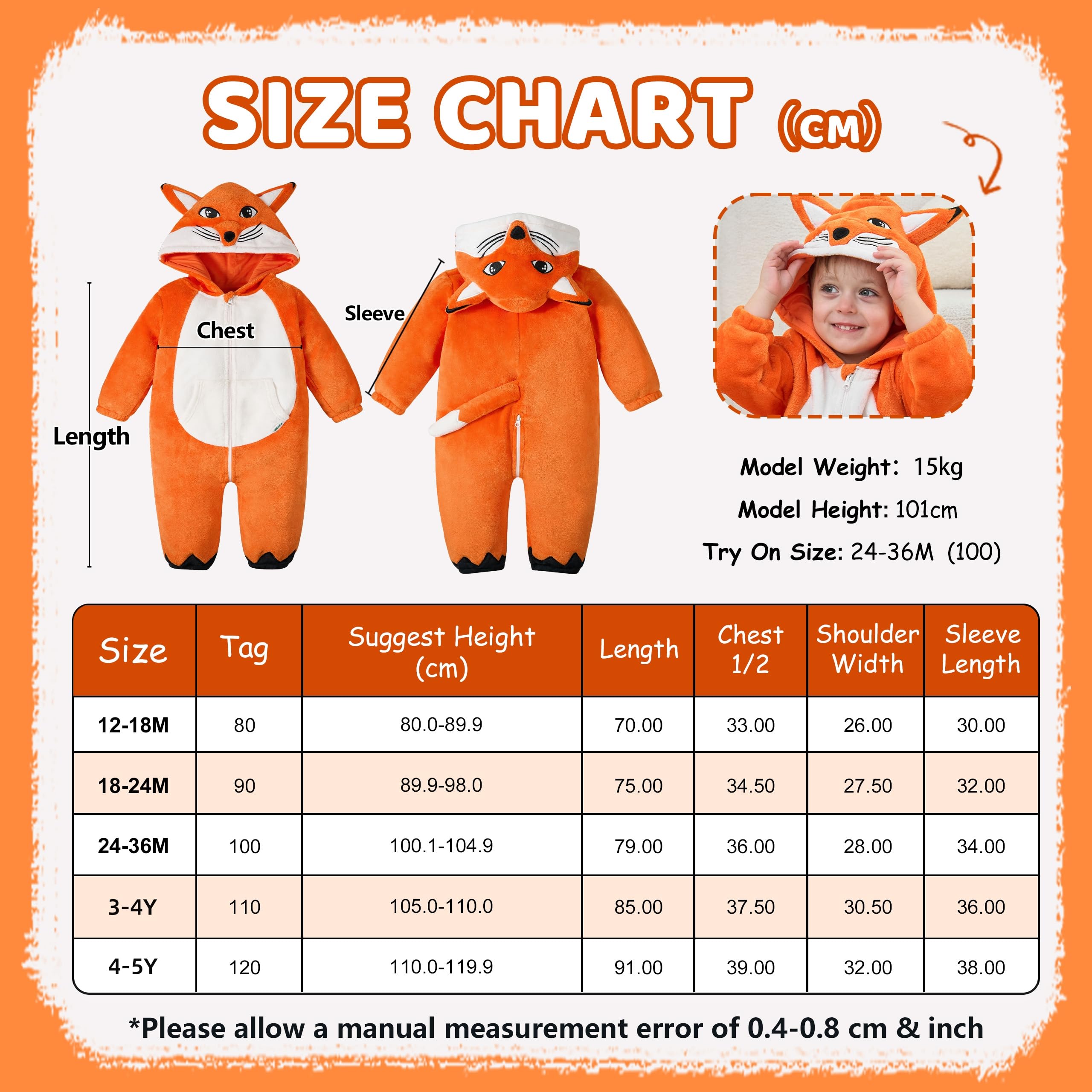 LOLANTA Costume Animale Unisex per Bambini, Tutina in Flanella Morbida con Cappuccio, Vestiti Animale Carnevale Bambino, 1-5 Anni