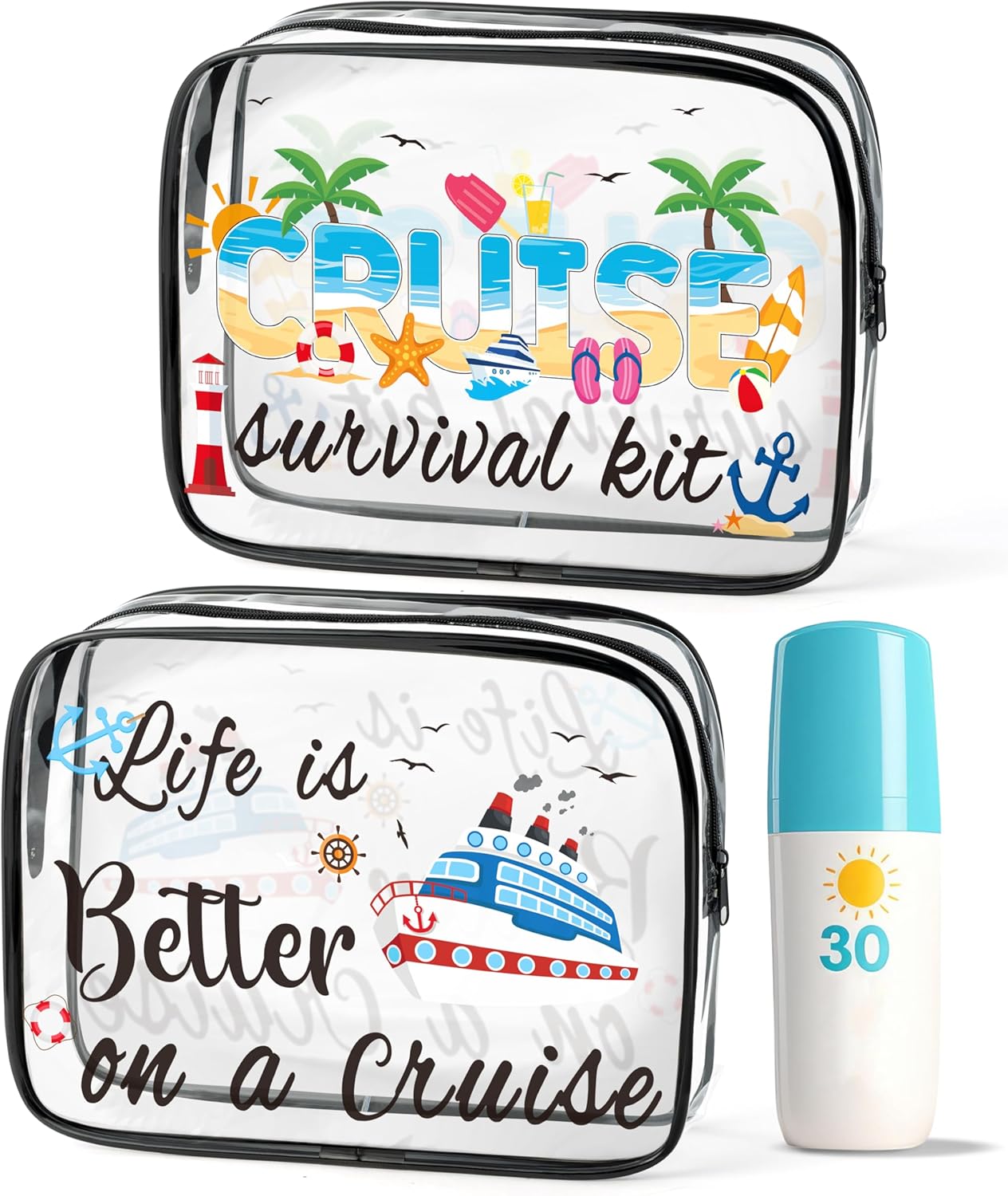 Y1tvei Cruise Clear Makeup Bag – 2Pcs Large Cruise Ship Essentials Travel Cosmetic Bag Cruise Survival Kit PVC Waterproof Toiletry Organizer Pouches Summer Beach Travel Accessories for Women Vacation