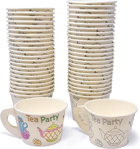 Miniatura 7 de 48 tazas de regalo para fiesta de té con asa de 10 onzas. Taza desechable de papel para aperitivos, postre, helado, té, para colorear, manualidades,