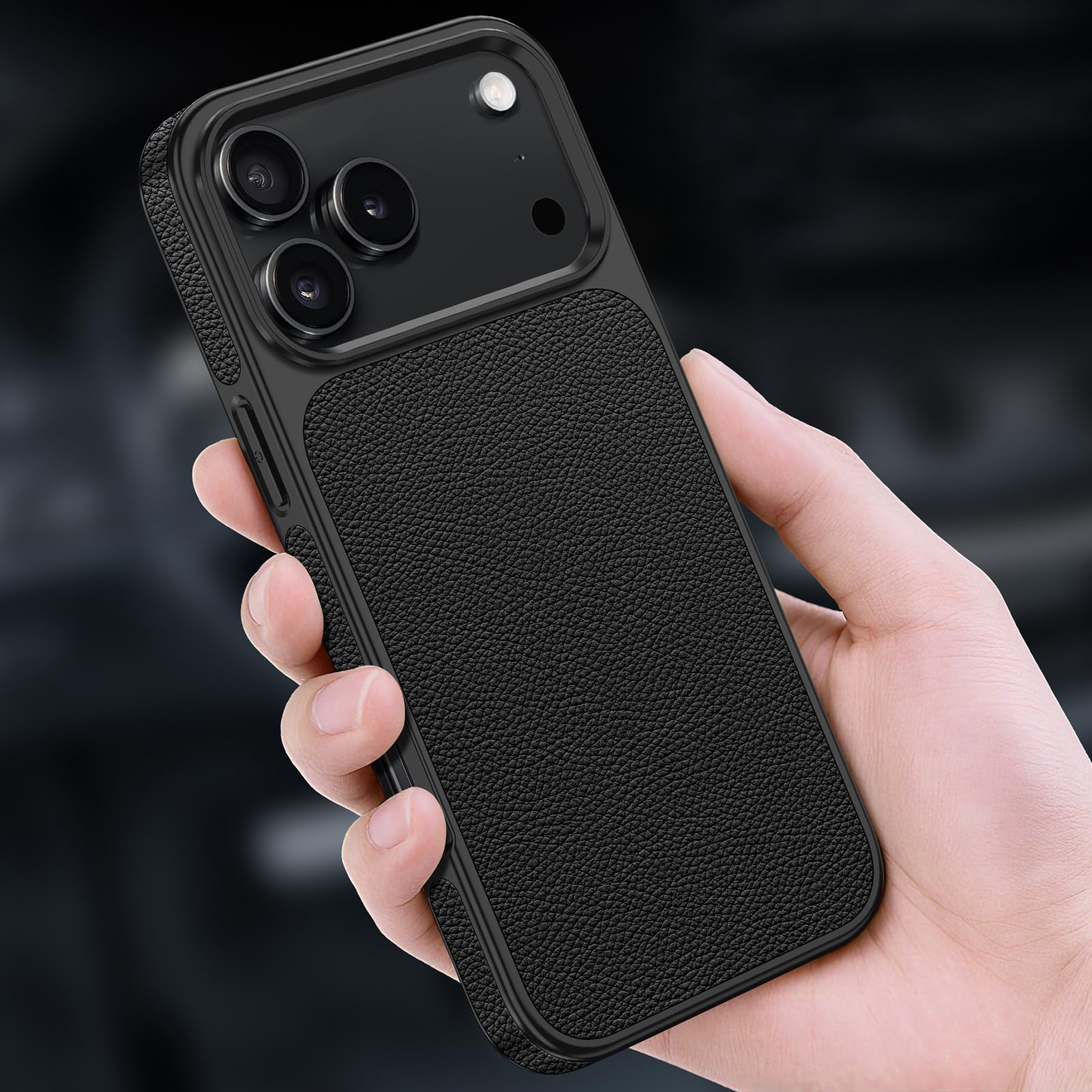 Edle Hülle für iPhone 17 Pro Max/17 Pro/Air/17, Luxus Echtes Leder Schutzhülle rutschfest Litschi Textur Stoßfest Handyhüllen,Schwarz,Air