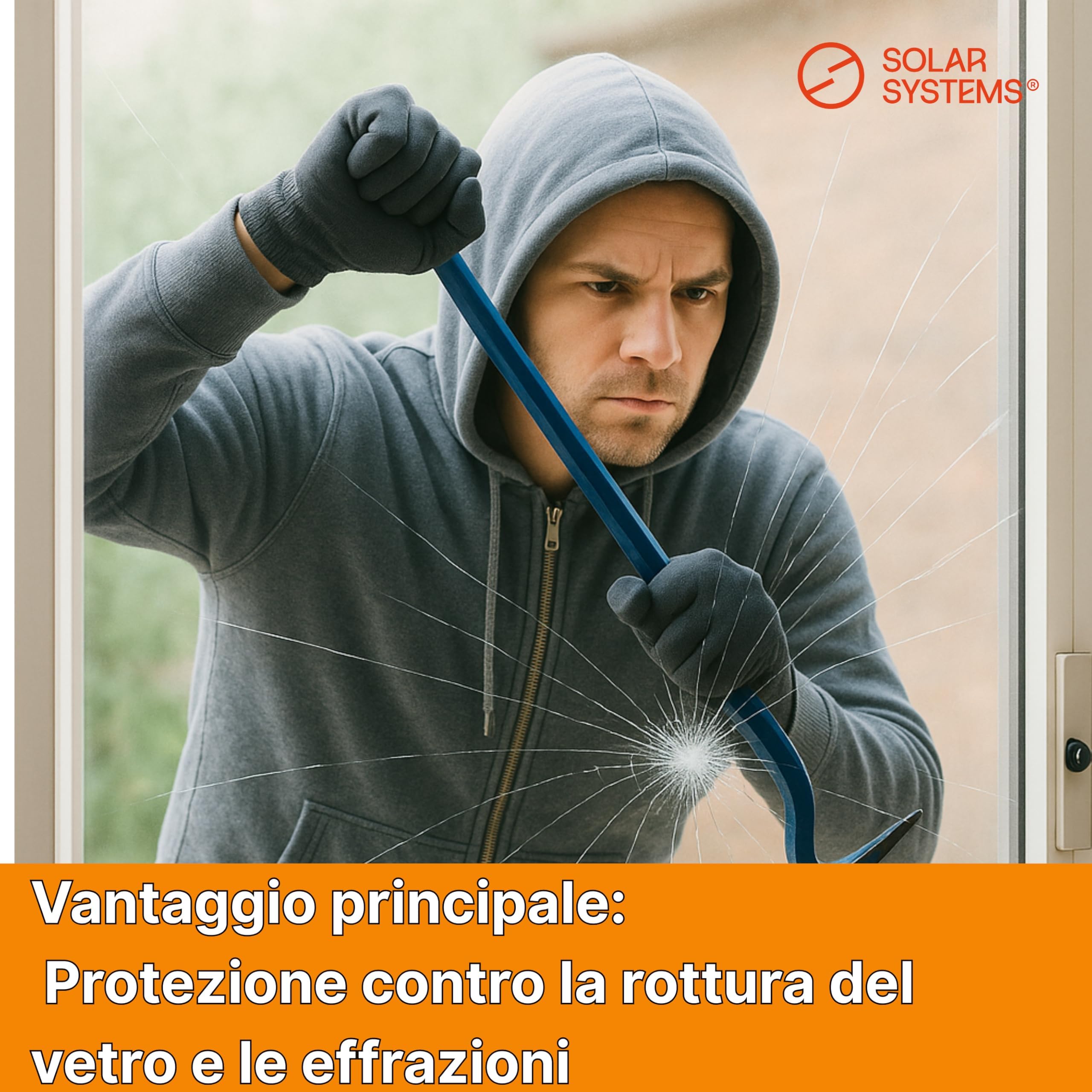 Solar Systems - Pellicola antieffrazione per finestre - Trasparente e autoadesiva - Spessore 8C 250 µm - Classe di sicurezza P1 - Per casa, ufficio - Con filtro UV - 152 cm x 300 cm