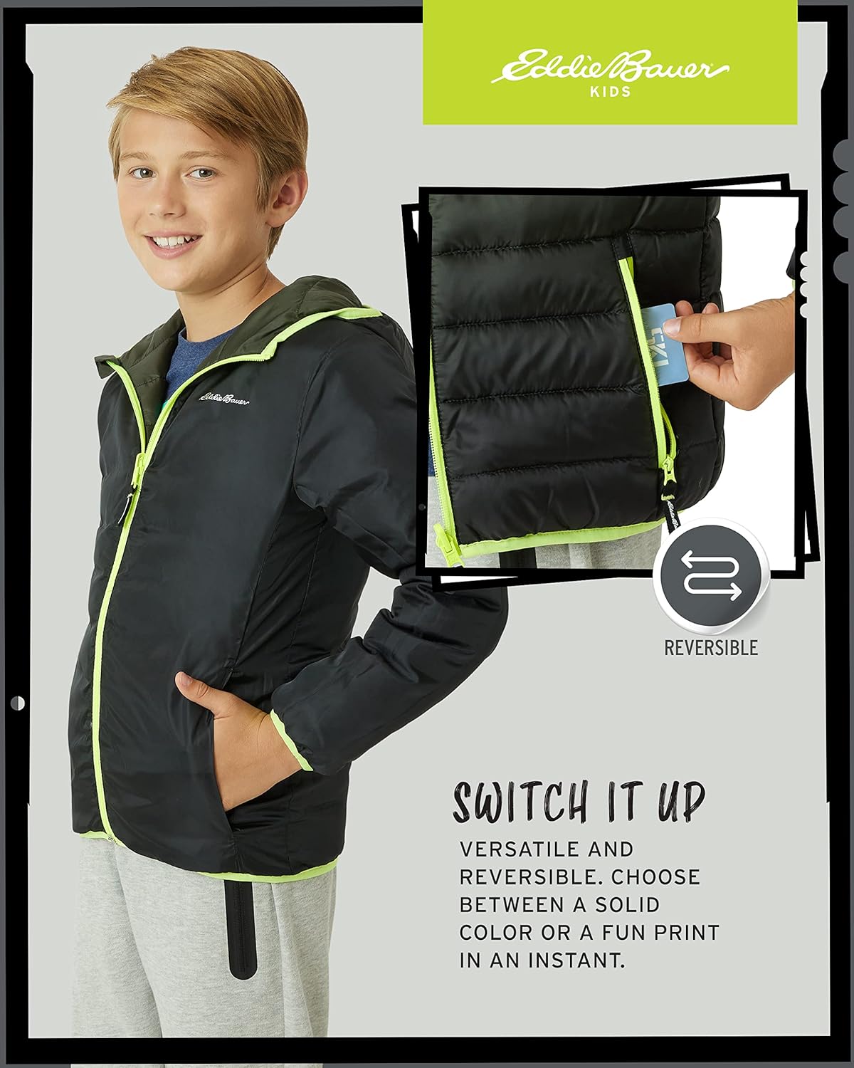 Eddie Bauer Kids' Reversible Jacket - Weather Resistant Quilted Down Coat for Boys and Girls (3-20) - Image 4