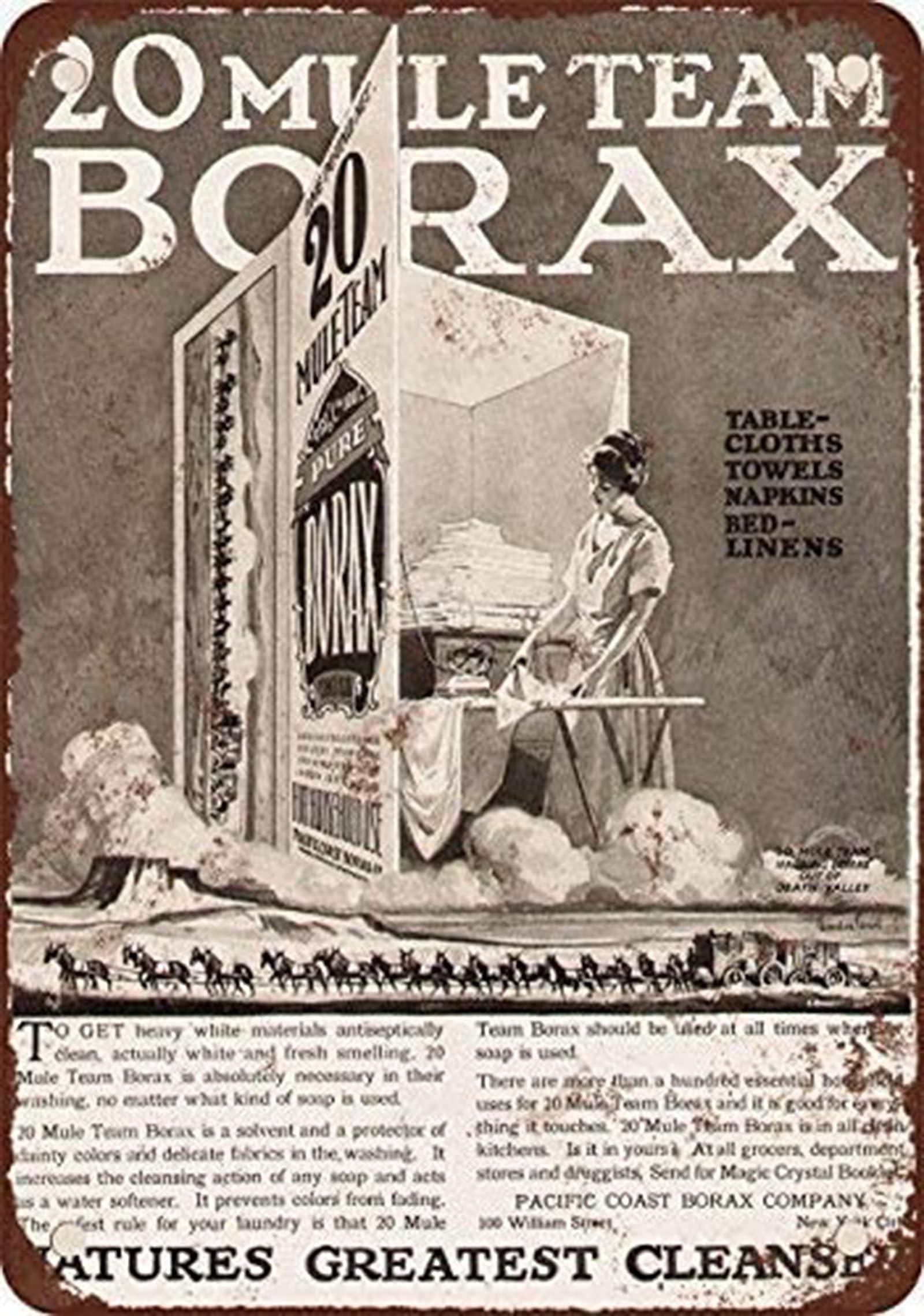 Tomlinsony Earth Tones 1923 20 Mule Team Borax Detergent Vintage Look Reproduction Metal Tin Sign Iron Painting 8X12 Inch