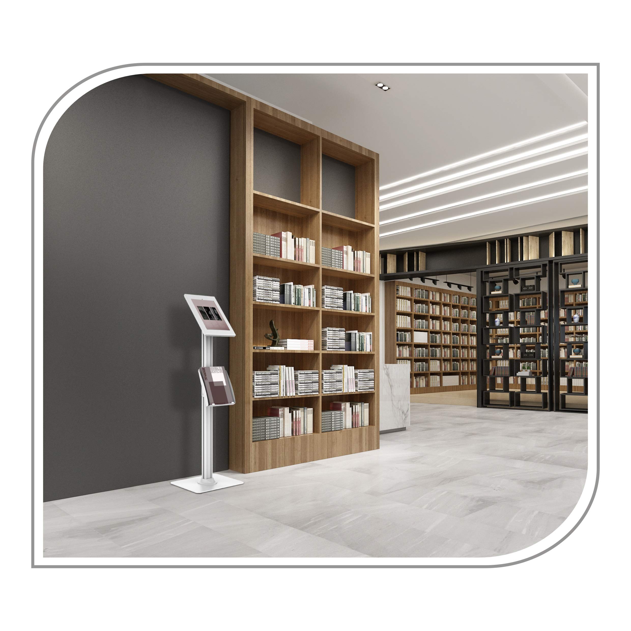 PureMounts PDS-5921 Supporto per iPad con custodia in acciaio e serratura per Apple iPad 9.7"/"10.2"/"Pro 10.5"/"Air 10.5" (Gen 3) bianco