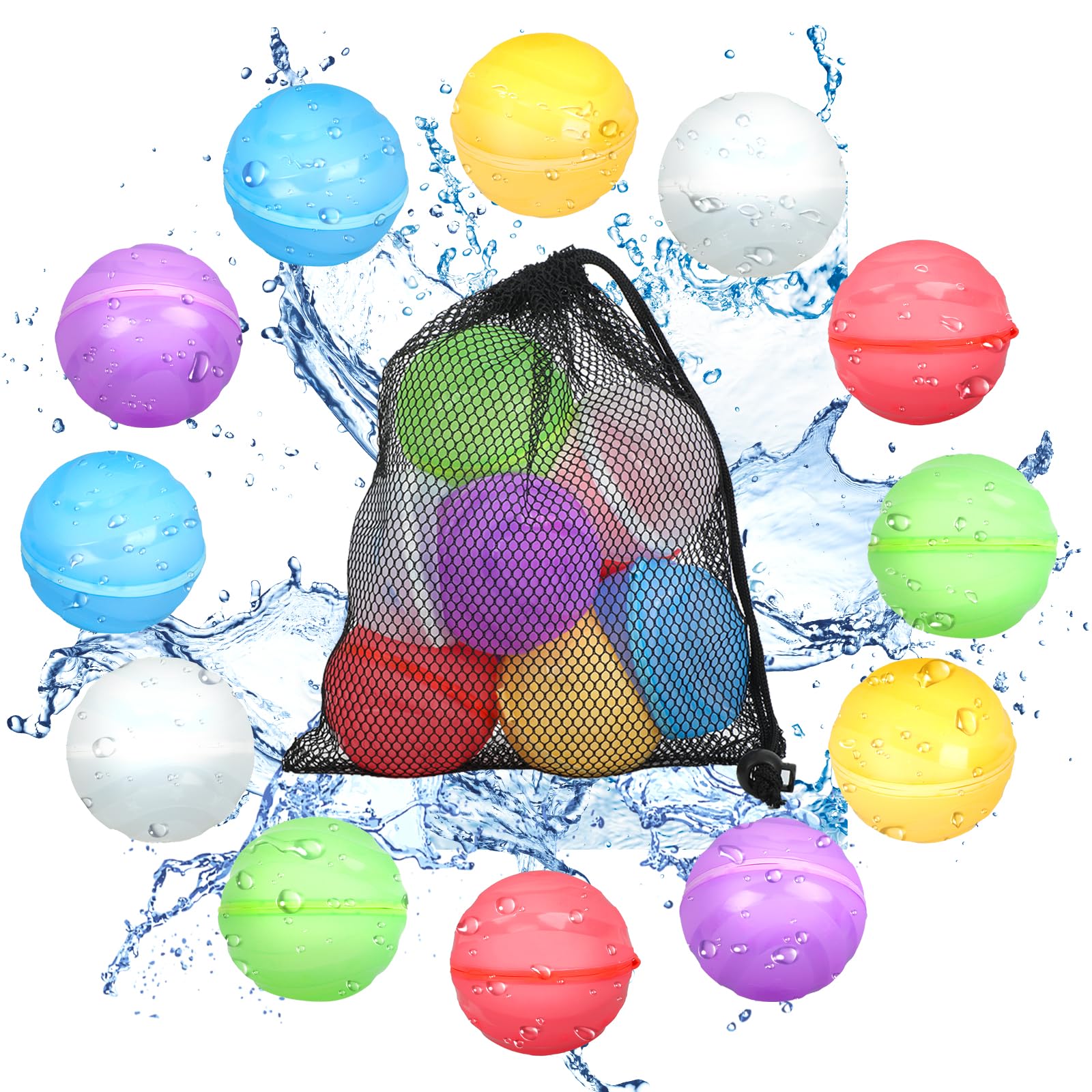 UMYQAQ 2024 Seashell Shaped Reusable Water Balloons, Summer Pool Beach Water Toys for Boys and Girls, Quick Fill Water Balls Toys, Self Sealing Water Ball,Outdoor Activities Water Games Toys(12pc)