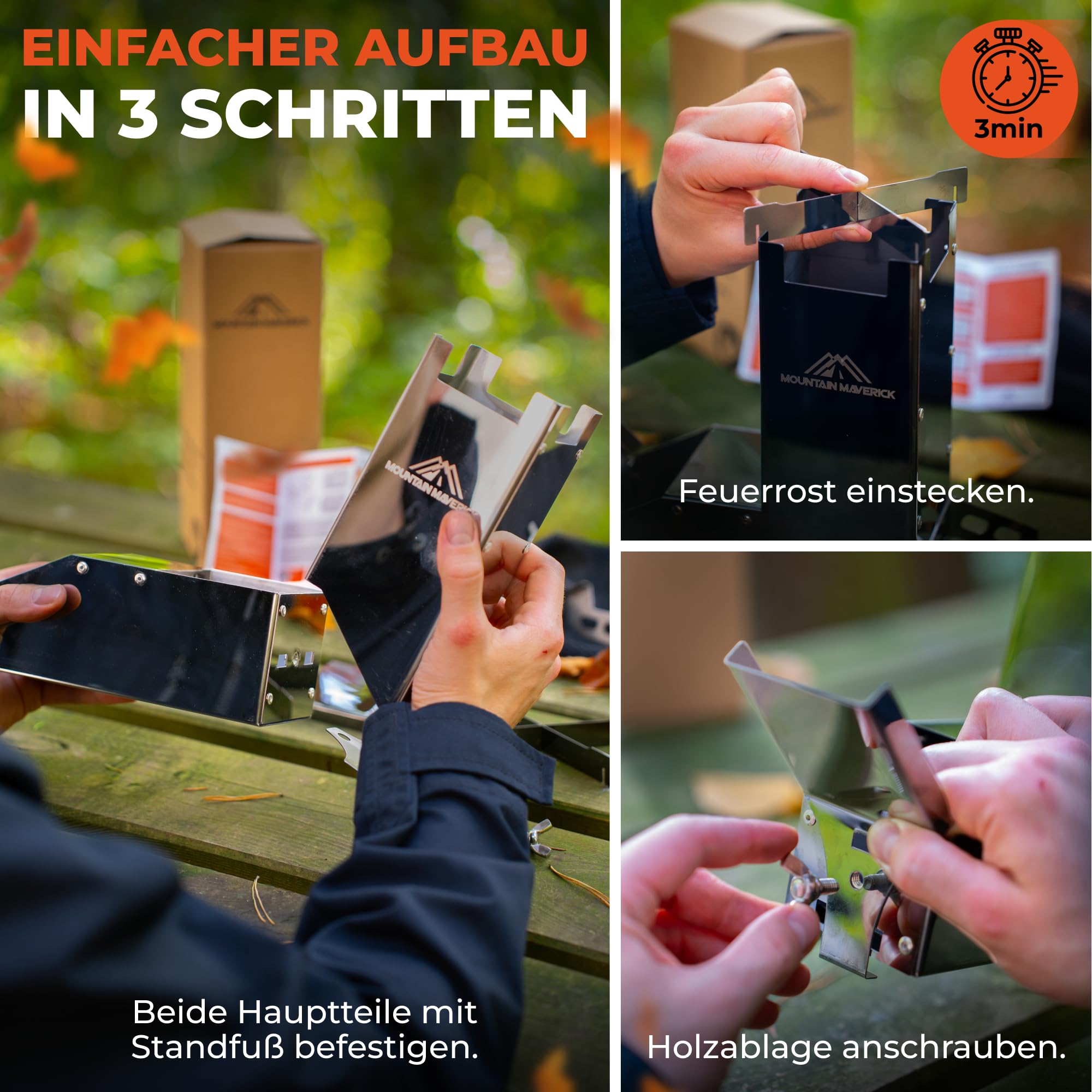 Raketenofen [kinderleichte Montage] ConvectionAirflowTechnology kompakt inkl. Tragetasche Campingkocher Campinggrill Outdoor Survival
