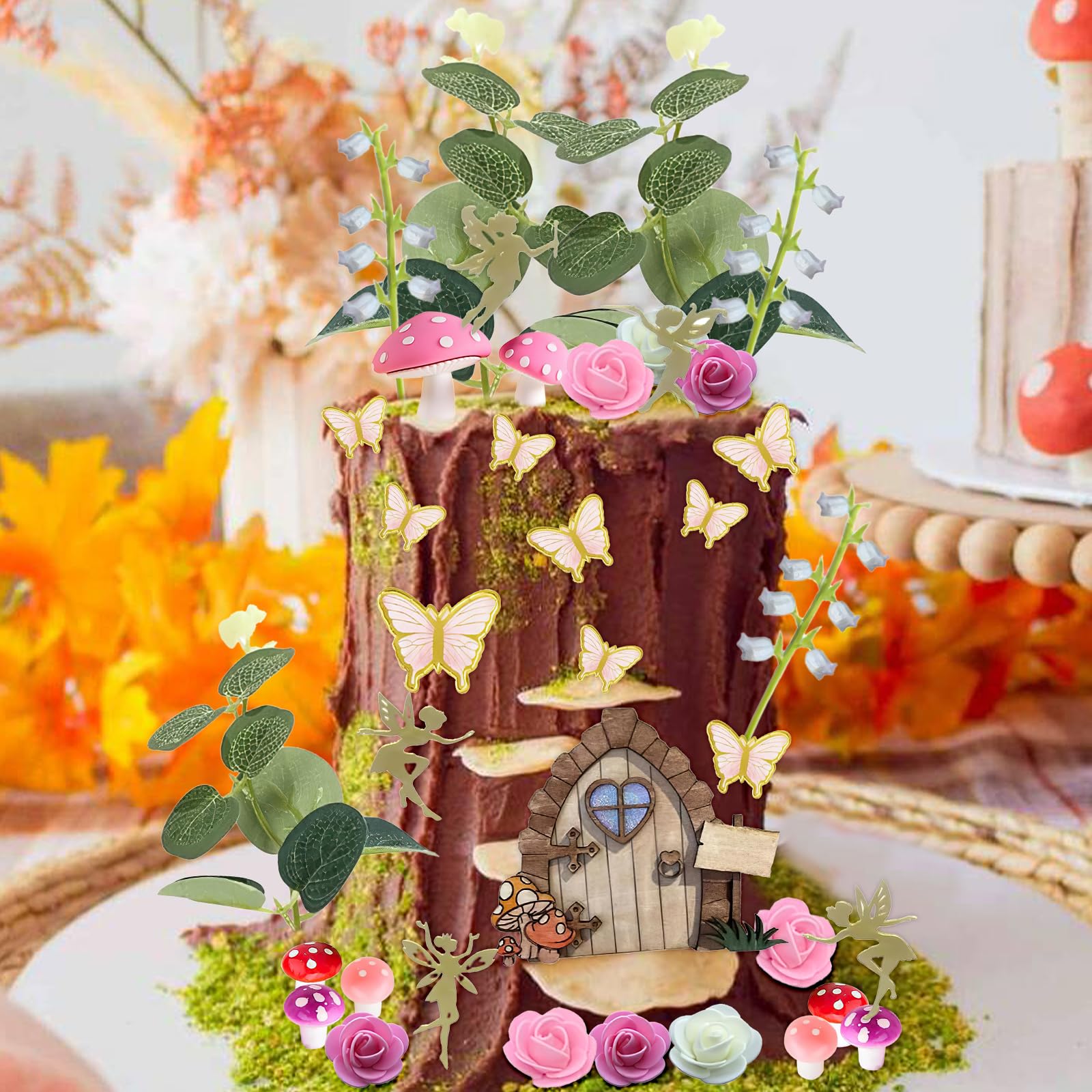 28-Piece Fairy Cake Topper Set – Includes Mini House, Mushrooms, Flowers, Leaves For Fairy Birthday Party - View #11