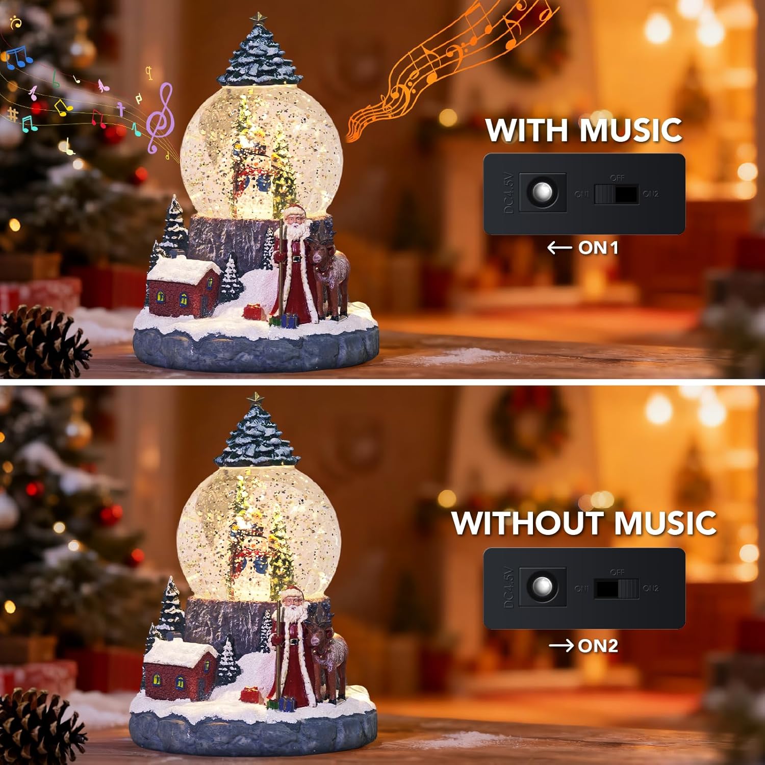 Christmas Snow Globes Swirling Glitter Snowman Snow Globe Lantern Lighted Musical Water Lantern with 8 Songs for Christmas Decoration Gifts
