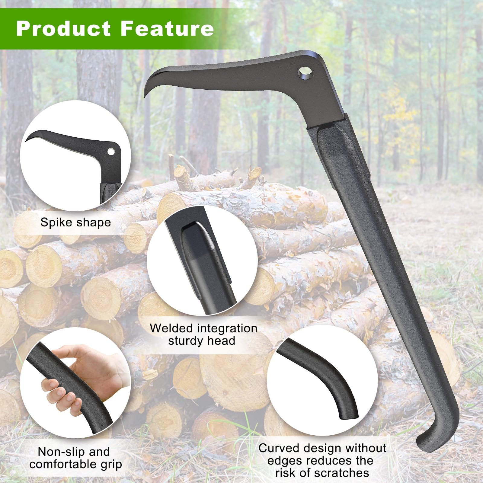 Dolibest Pickaroon - Herramienta de registro de 71 cm, gancho de gancho para leña, multiherramienta de arrastre forestal, equipo divisor de leña para rodar, mover y levantar con mango antideslizante