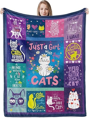 Manta con texto en inglés Just A Girl Who Loves Cats (Just A Girl Who Loves Cat), bonita manta de franela de felpa de felpa para niñas, acogedoras disponible en Yaxa Costa Rica