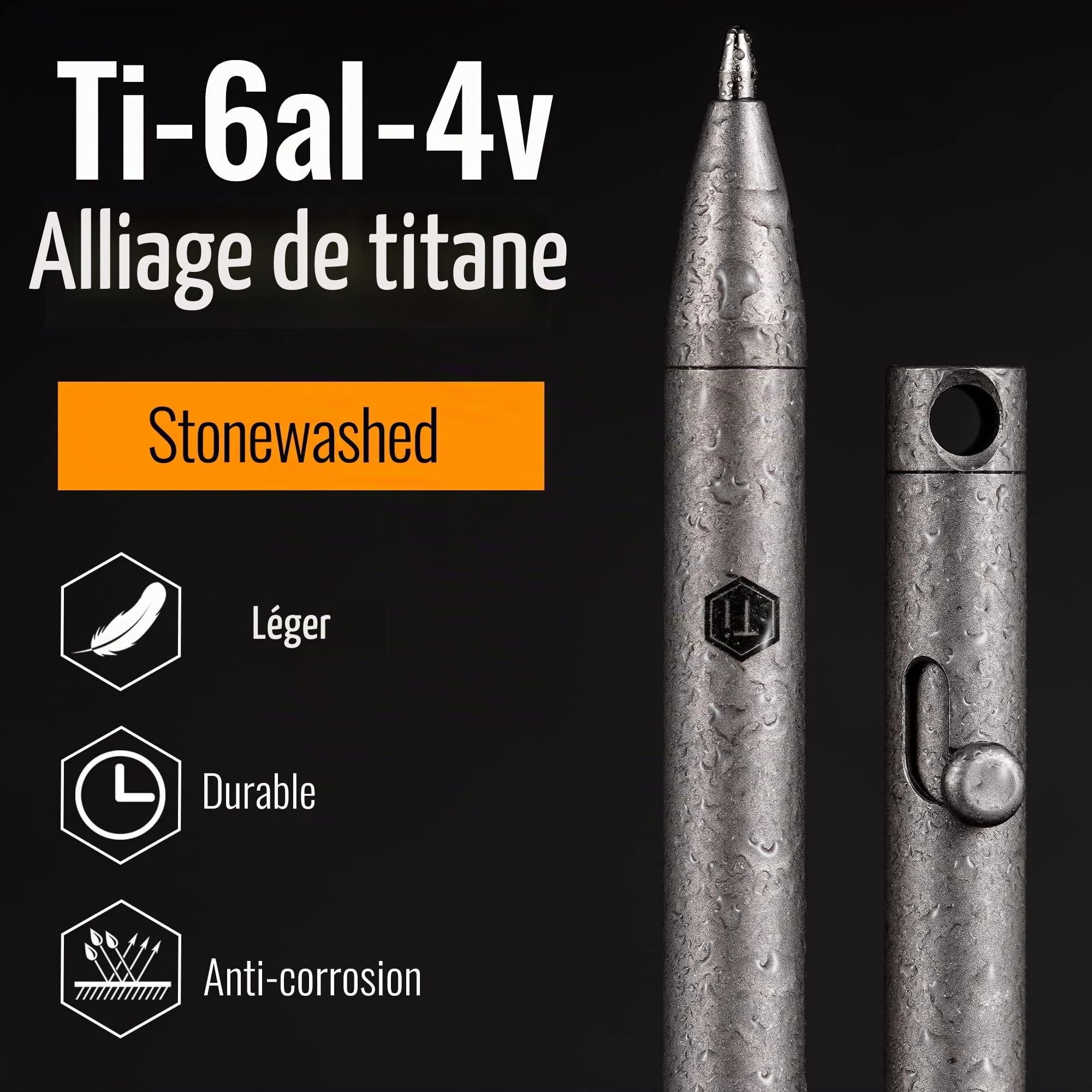 KeyUnity KP00 Stylo À Bille En Alliage De Titane Avec Recharges Bonus, Stylo En Métal Rétractable Pour Une Utilisation Quotidienne Signature, Pointe Fine, Encre Noire (délavé)