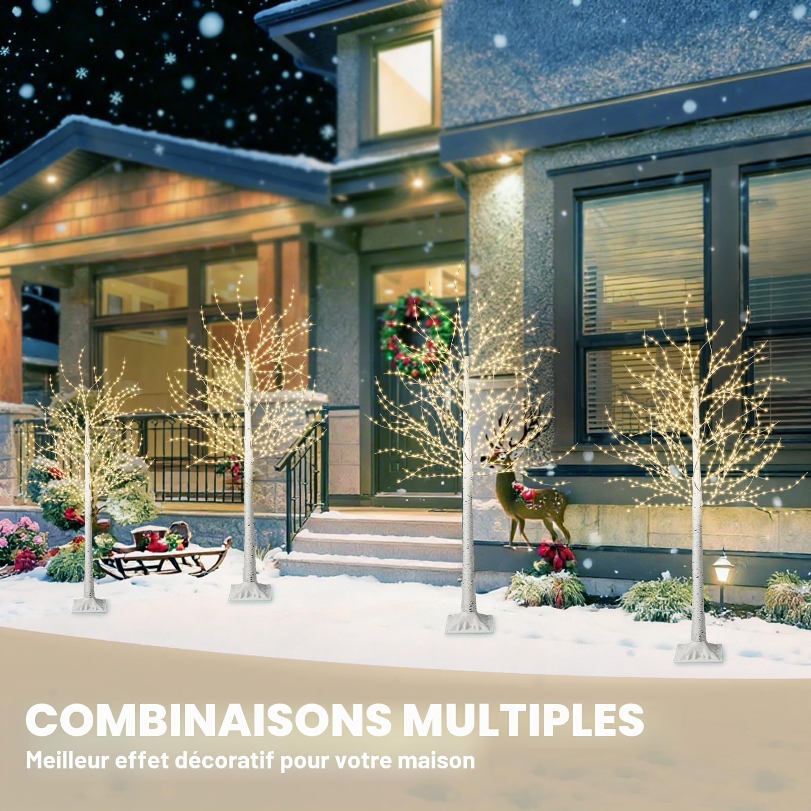 Arbre de décoration Artificiel avec lumière, 1,5 m + 1,8 m