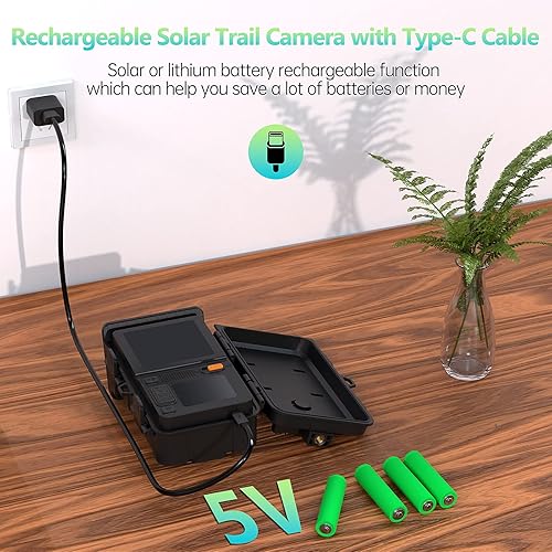 Miniatura 3 de Cámara de rastro solar batería de litio integrada de 2500 mAh tipo C recargable 24 MP 1080p juego solar cámaras de caza de vida silvestre tiempo de