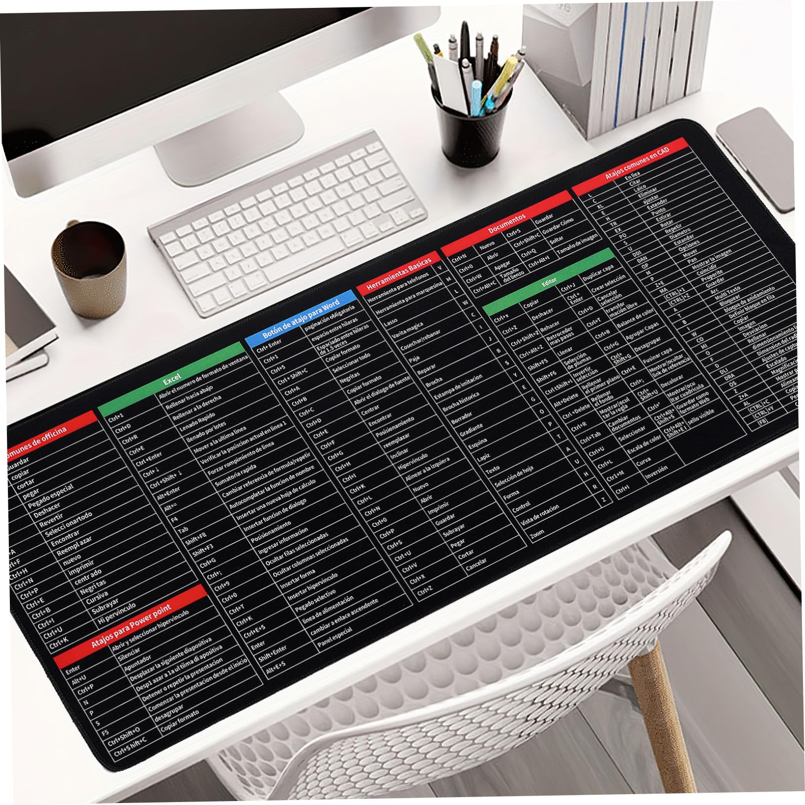 SHINEOFI Alfombrilla de Ratón Atajos de Teclado Excel Material de Goma y Tela Extragrande Diseño Práctico y Antideslizante Multifuncional para Gaming y Oficina