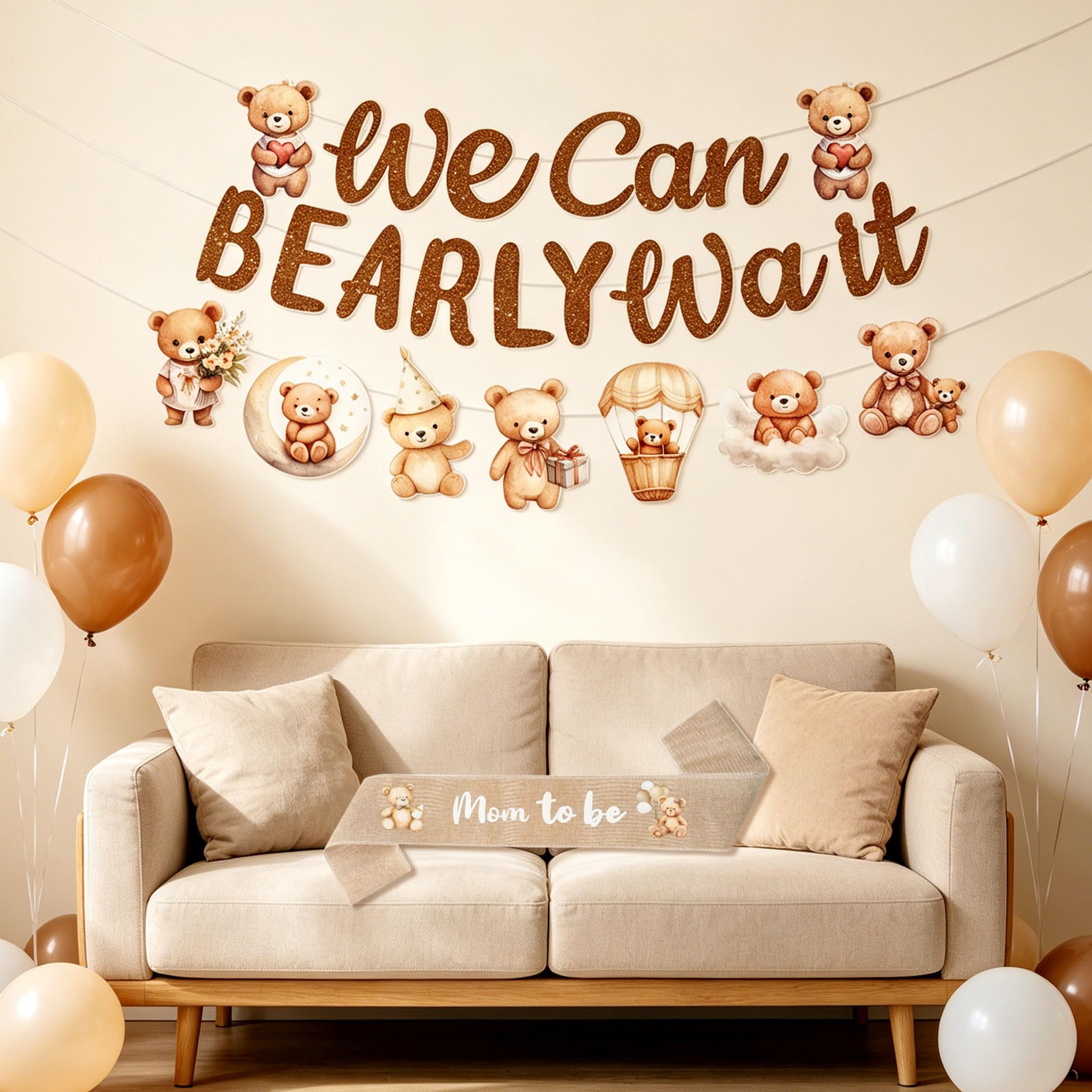 Neutral Baby Shower Decorations Bear Baby Boy Banner We Can BEARLY Wait Party Supplies Baby Shower Bear Baby Balloons