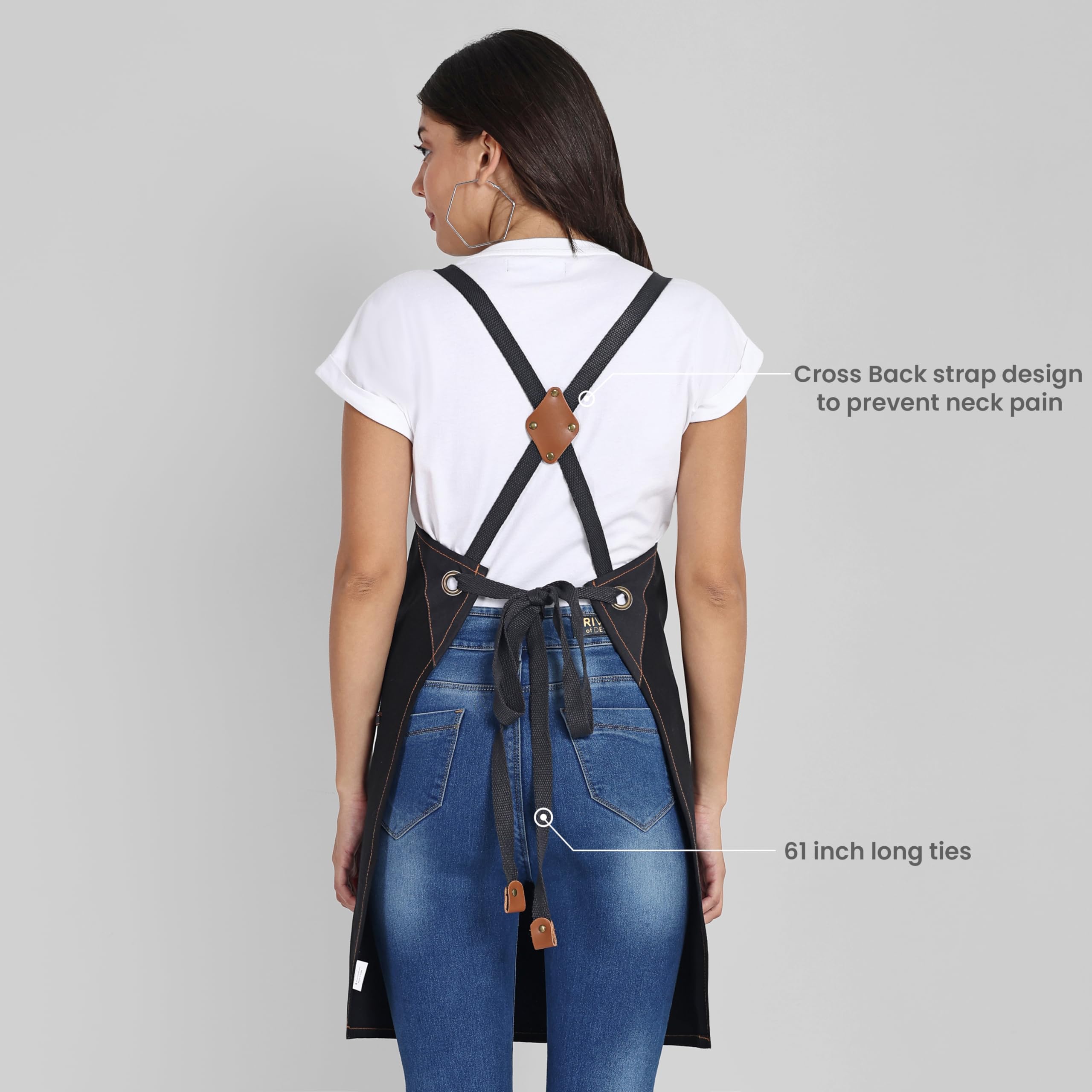 Delantal de cocina de algodón reciclado con cuello ajustable con lazos largos, para cocinar, hornear