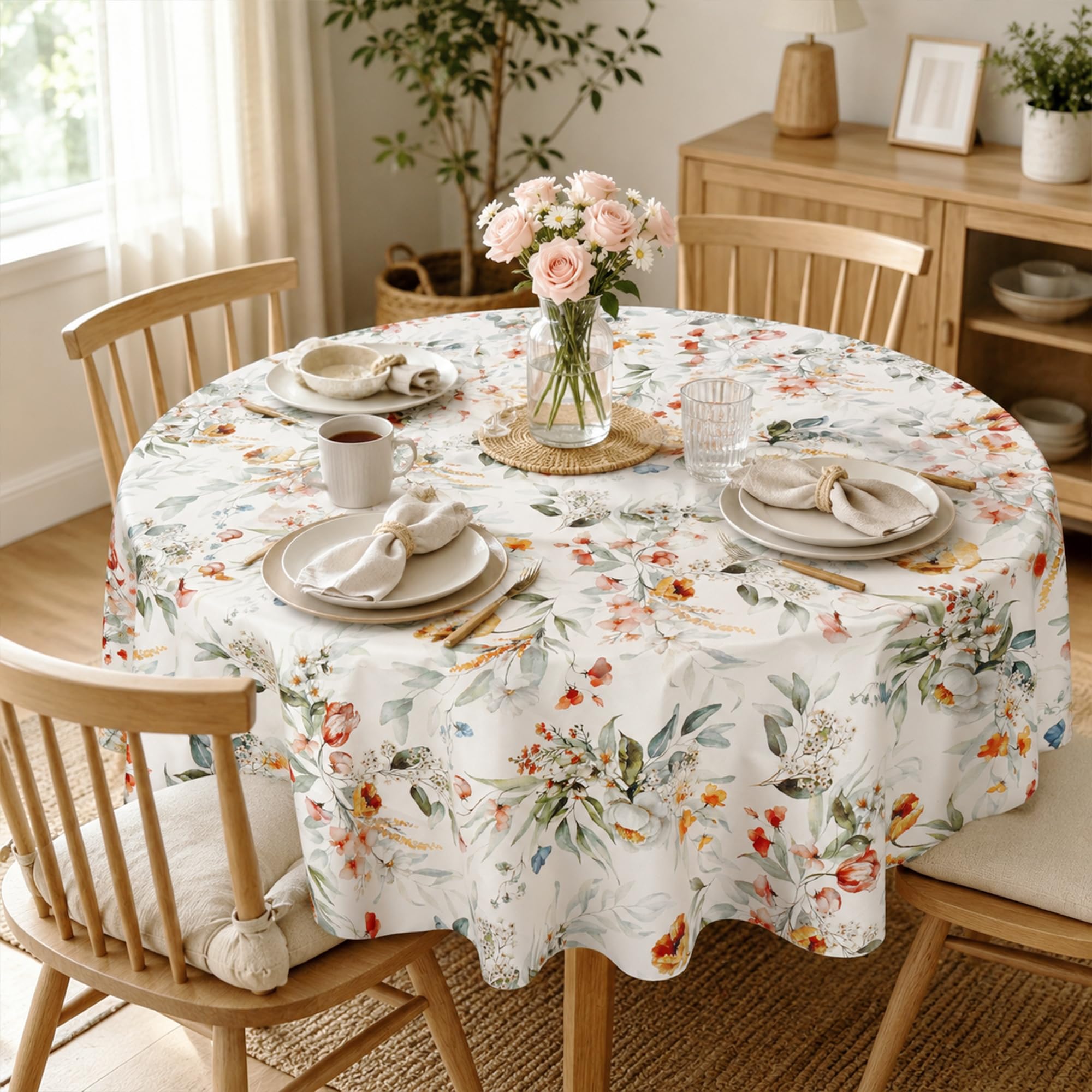 Arquiel Floral PVC Table Cloth Waterproof Oilcloth Round 137x137cm
