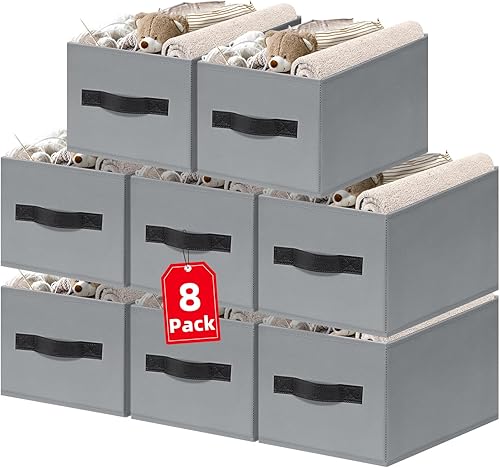 Criusia Cestas de almacenamiento grandes para organizar, paquete de 8 cubos de almacenamiento de tela para ropa, organizadores de armario del hogar
