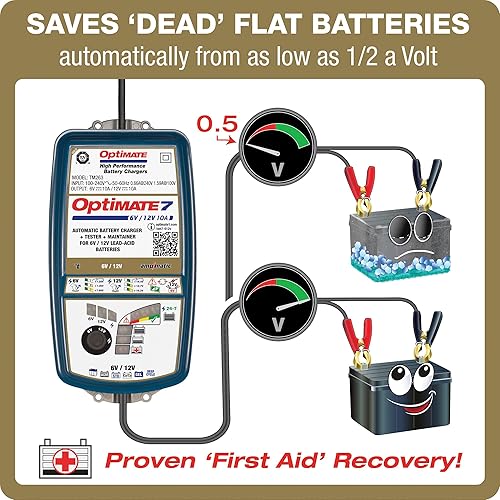 Miniatura 5 de Optimate7 6V/12V - 10A, cargador y mantenedor de ahorro de batería de alto rendimiento para baterías de automóviles, AGM, ciclo profundo y RV