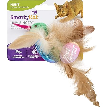 SmartyKat, Hum Singer, Electronic Sound Cat Toy, Interactive Chirping Hummingbird, with Catnip and Feathers, Battery Powered