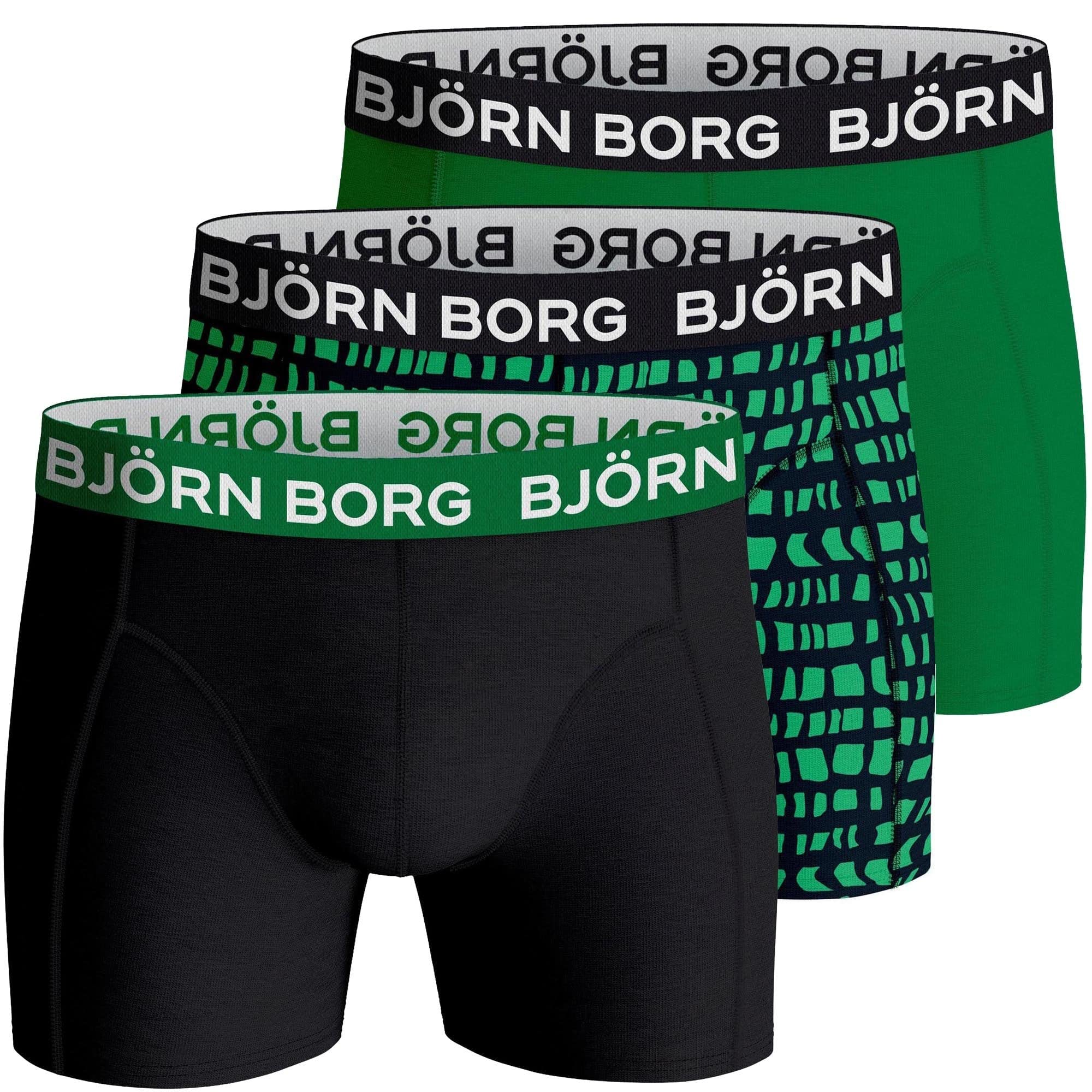 Bjorn Borg 3-Pack Geo Print Contrast Waistband Men's Boxer Trunks, Green/Black