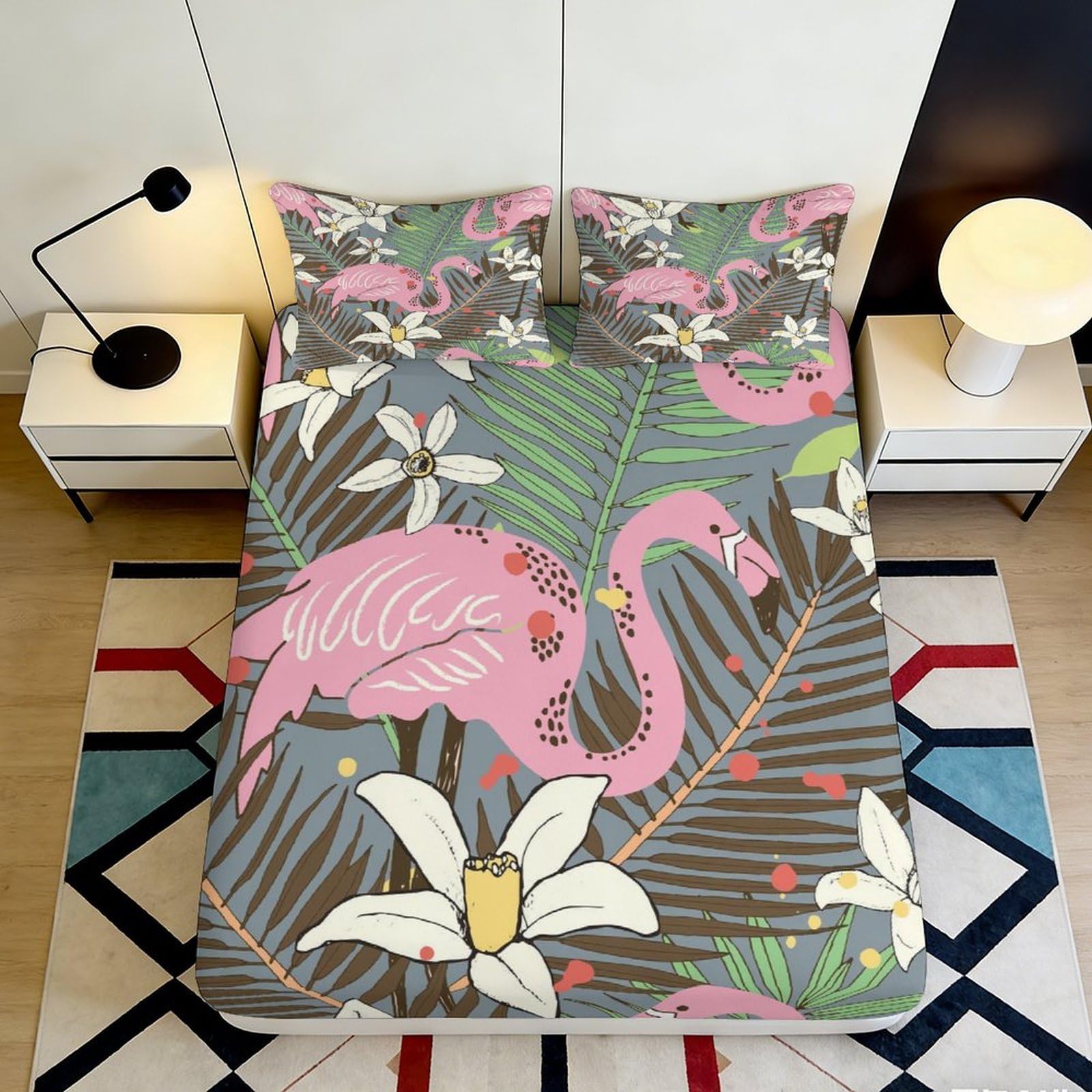 Pnayamiorkfel Style-9 3D Printed Flamingo Tropical Fitted Sheet Microfiber Soft Breathable Floral Mattress Cover For Bedroom Dorm Decor 90X200x25cm