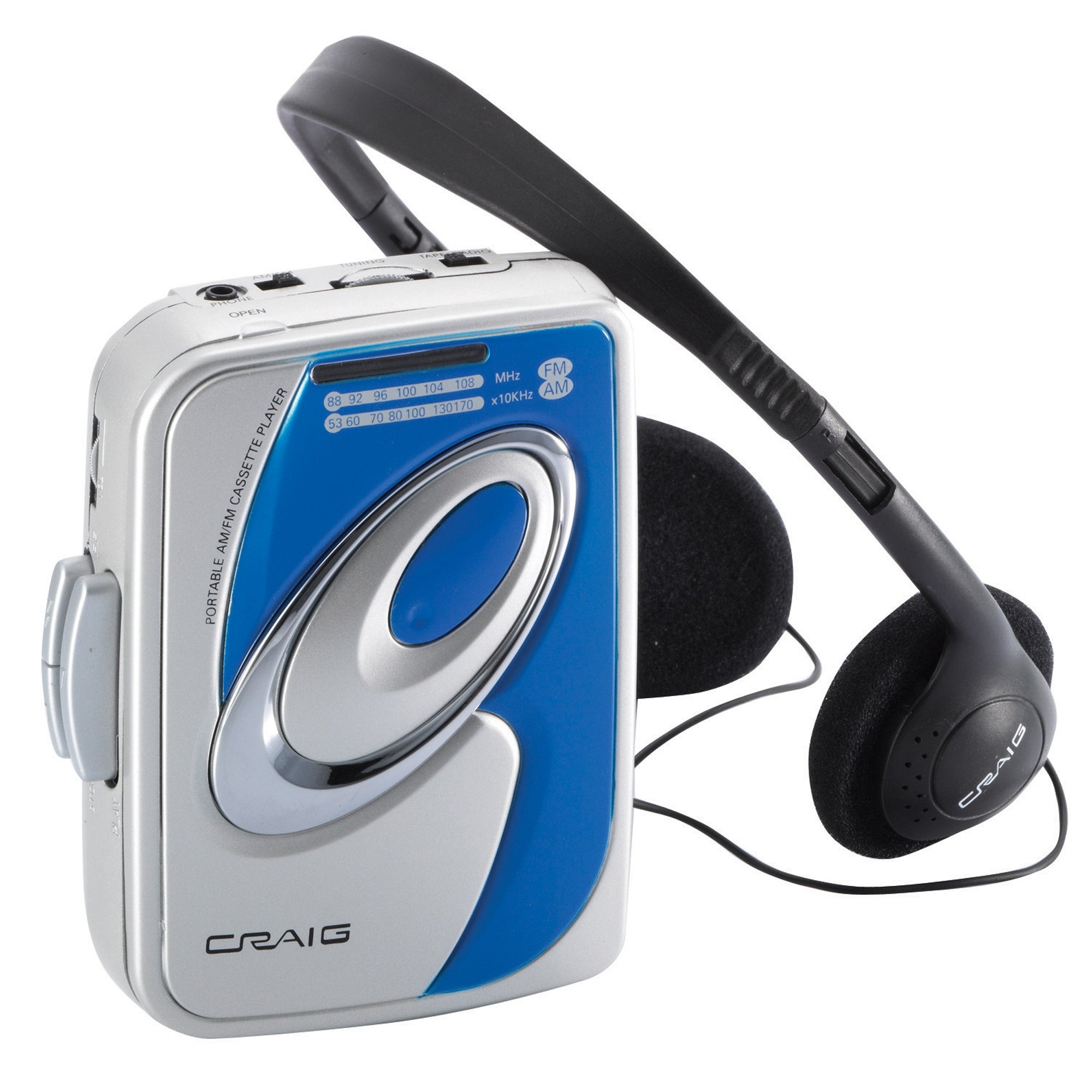 Craig CS2301A Personal Cassette Player with AM/FM Stereo Radio and Headphones in Grey and Silver | Removable Belt Clip | 3 Keys Button | DC Operation |