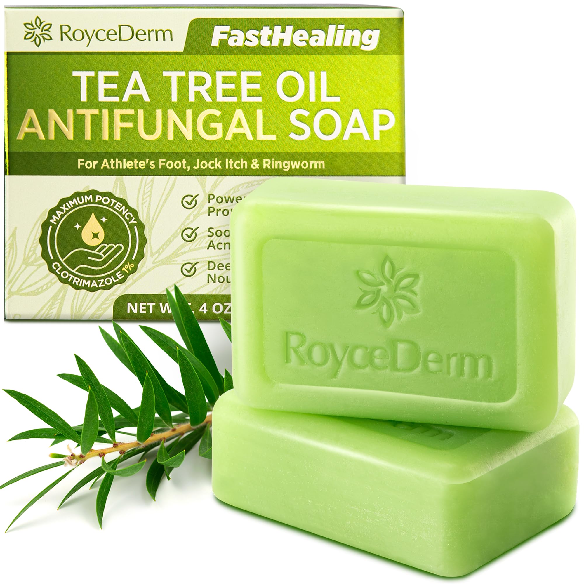 Roycederm Antifungal Bar Soap - Tea tree Oil Soap - Athletes Foot Treatment for Jock Itch Ringworm -
