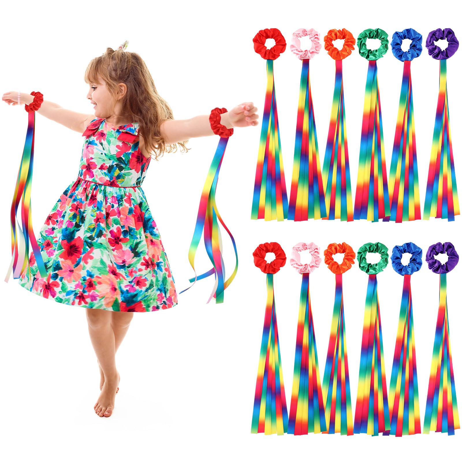 12 Pcs Rainbow Dance Ribbon Rhythm Ribbon for Kid, 0.8 x 19.7'', Gradient