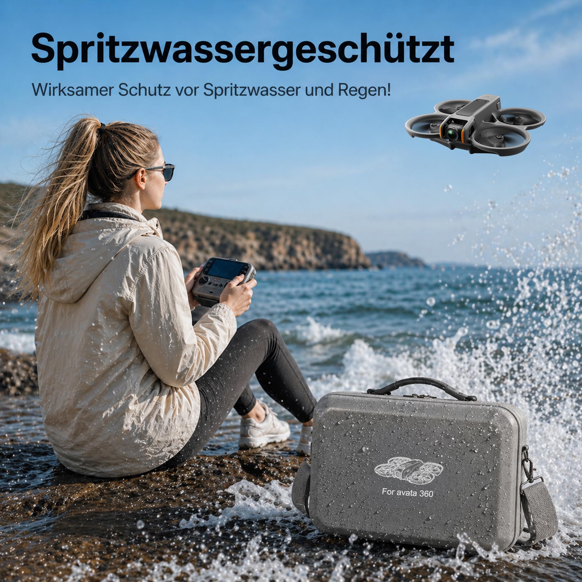 Tasche für DJI Avata 360 Fly More Combo – Koffer für Avata 360 Drohne, RC 2 Fernbedienung, 3 Akkus, Charging Hub und Propeller – wasserabweisend, stoßfest, mit Schultergurt