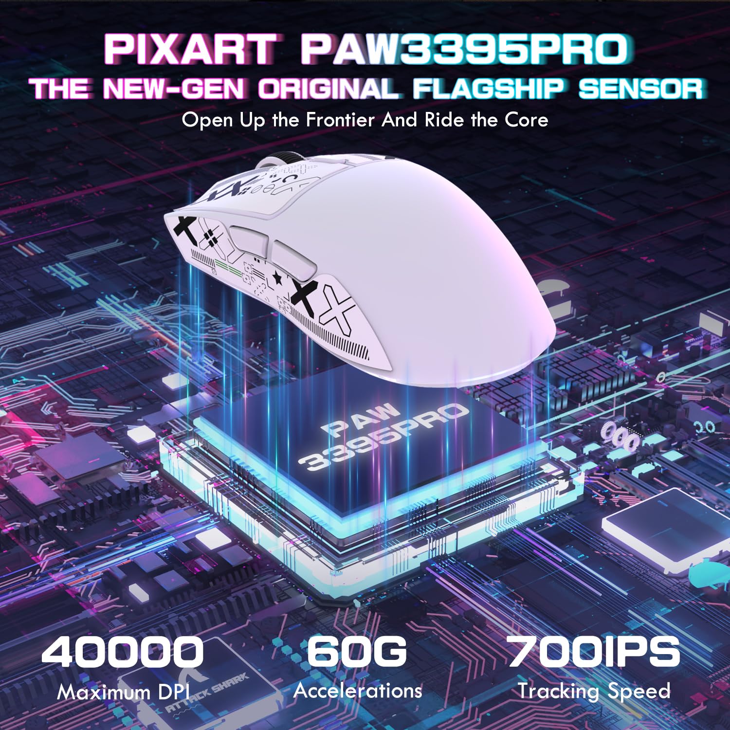 ATTACK SHARK X1 Mysz do gier z magnetyczną stacją ładującą, czujnik PixArt PAW3395PRO, 40000DPI, ultralekka 49 g, bezprzewodowa / przewodowa Bluetooth / 2,4 GHz, 100 m mikroprzełączniki do komputerów