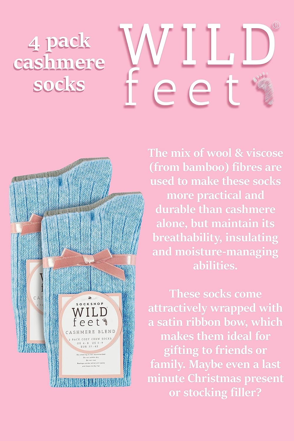 Wildfeet 4 Pack Womens Cashmere Bed Socks Warm Cozy Sleeping Socks for Ladies